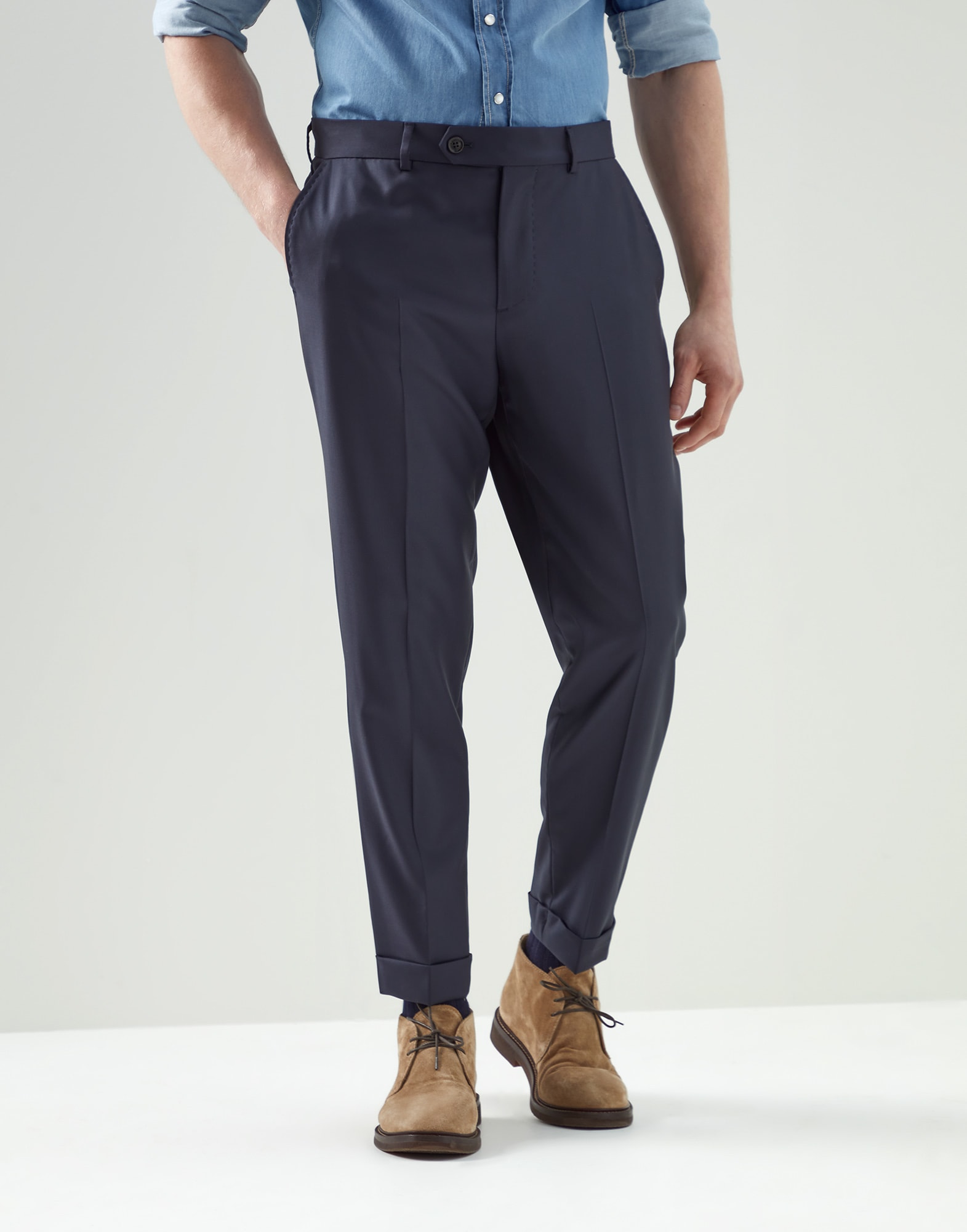 Buy Slim Fit Tropical Wool Trousers Dark blue -