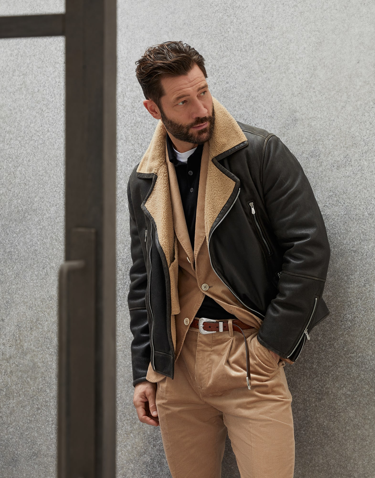 Brunello cucinelli vintage leather biker jacket best sale