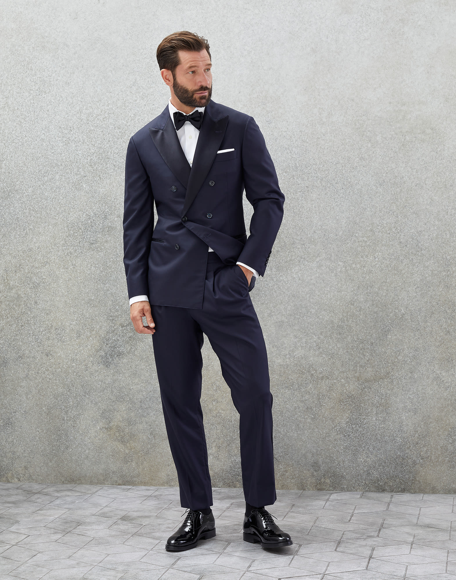 Tuxedo with one and a half breasted jacket