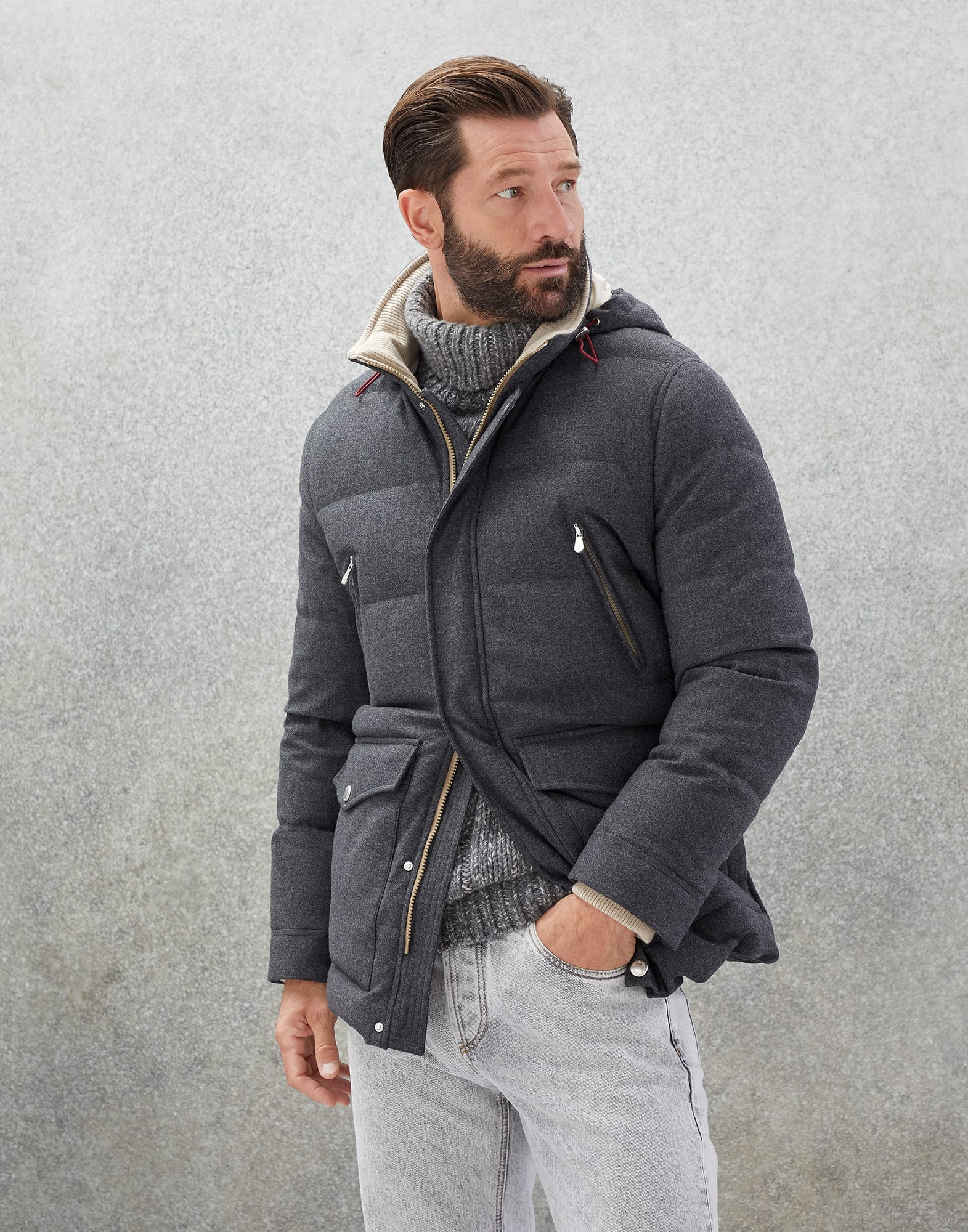 Down jacket with detachable hood 232MM4851823 for Man Brunello