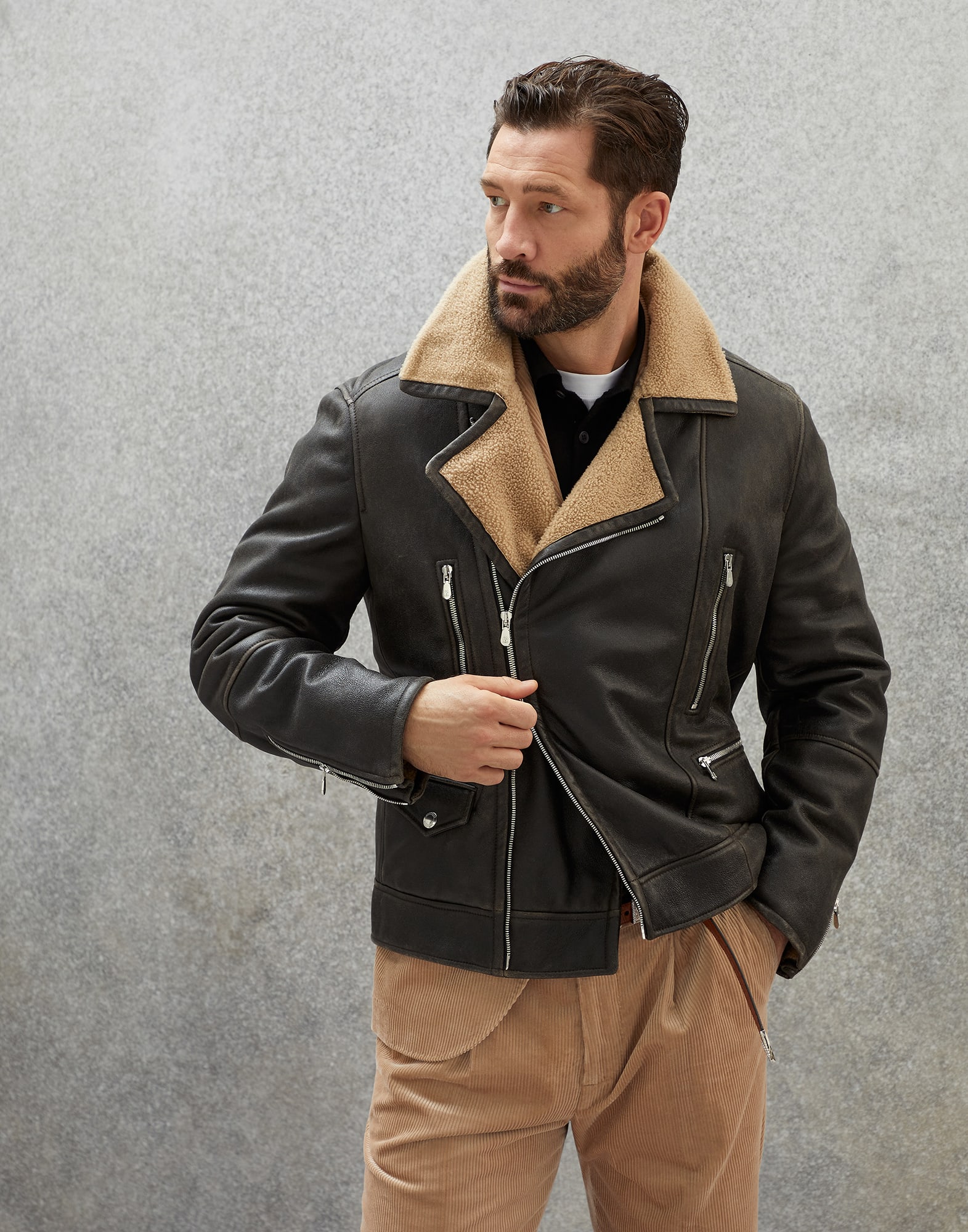 Biker shearling jacket best sale