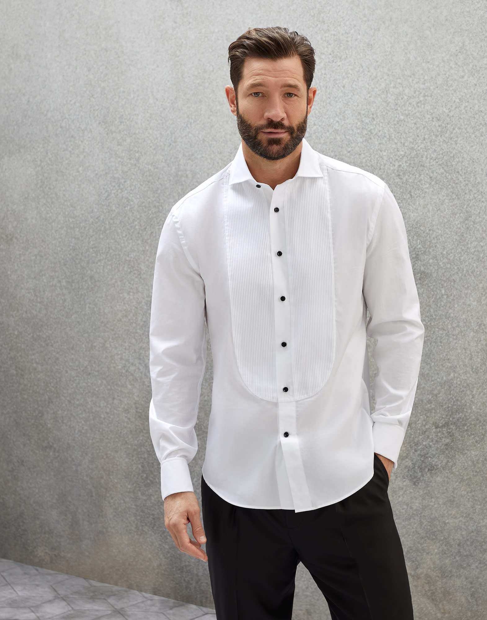 Pleated tuxedo best sale shirt slim fit