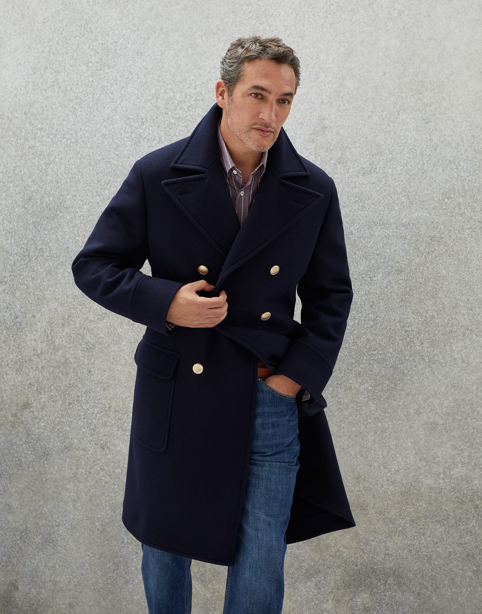 Navy blue double breasted coat outlet