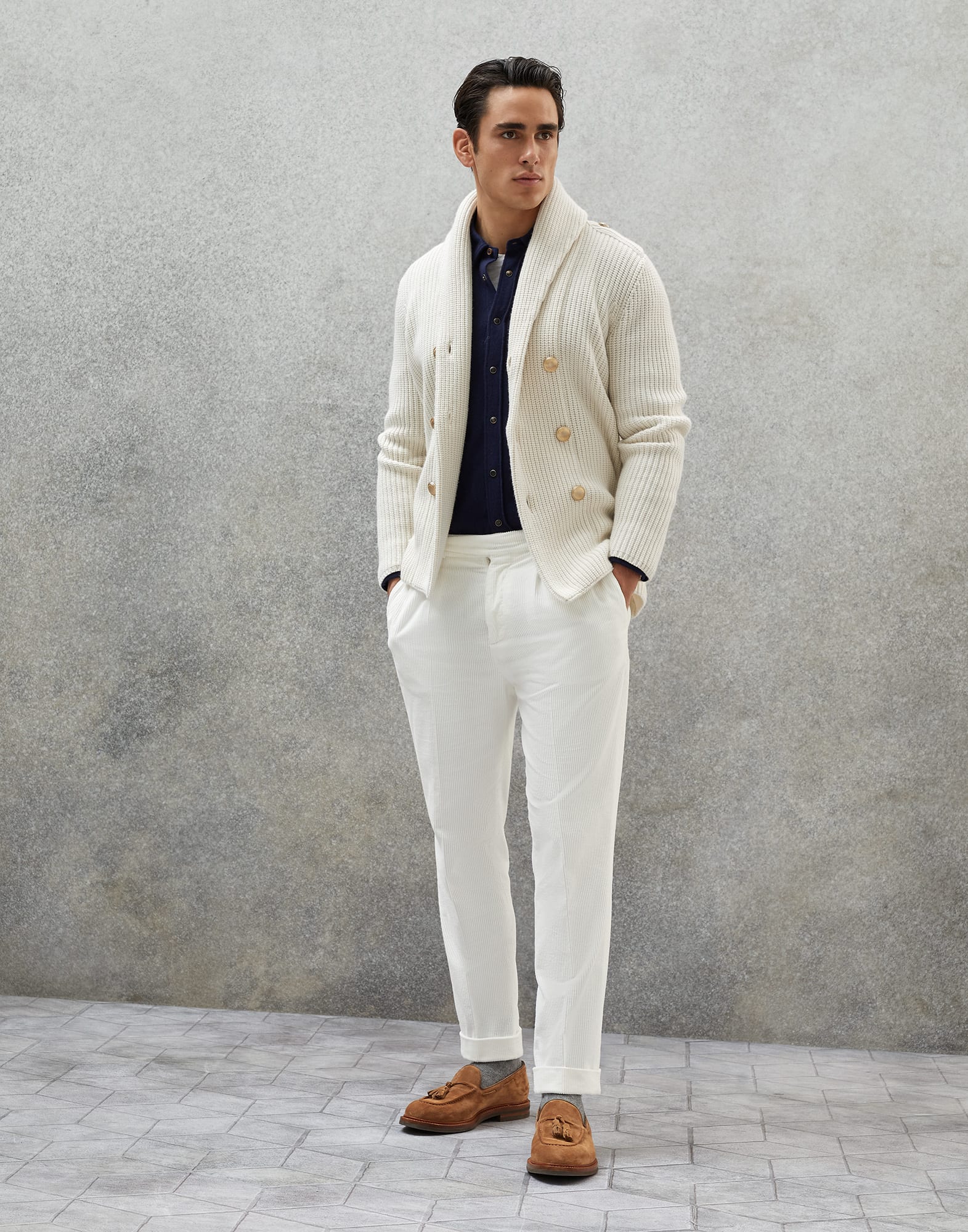 White cardigan outfit new arrivals men
