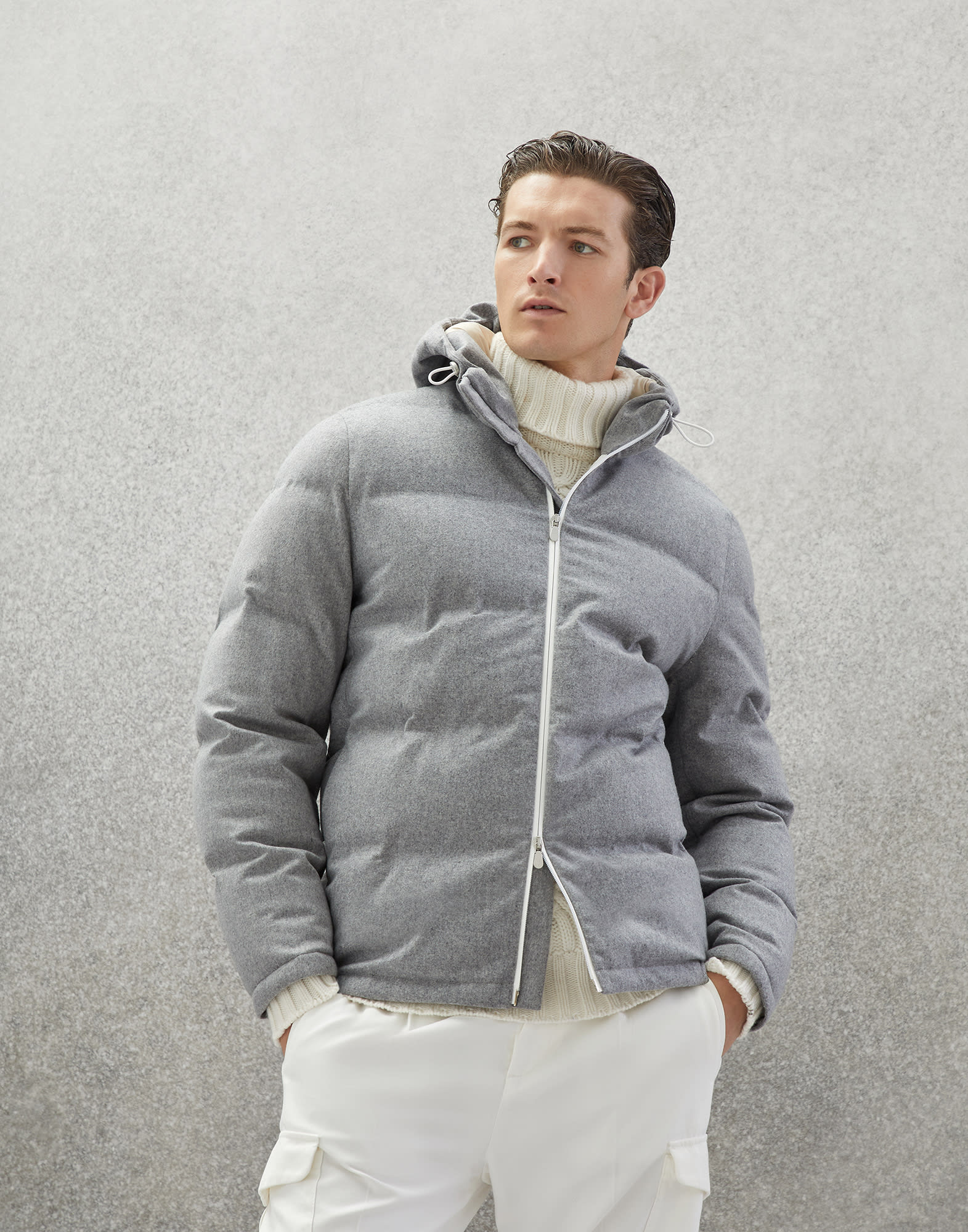 Grey padded jacket 2025 with fur hood