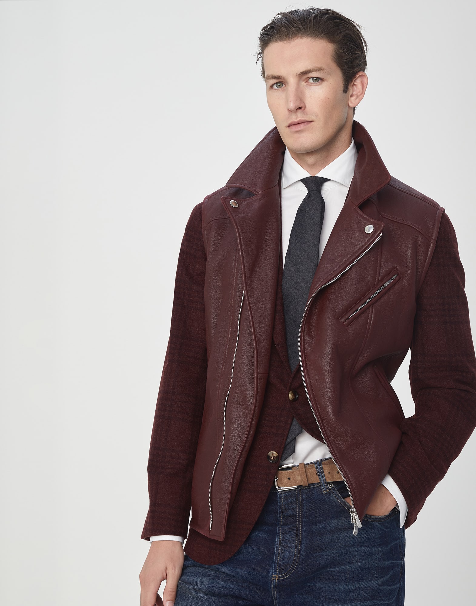 Chaqueta biker hotsell marron hombre