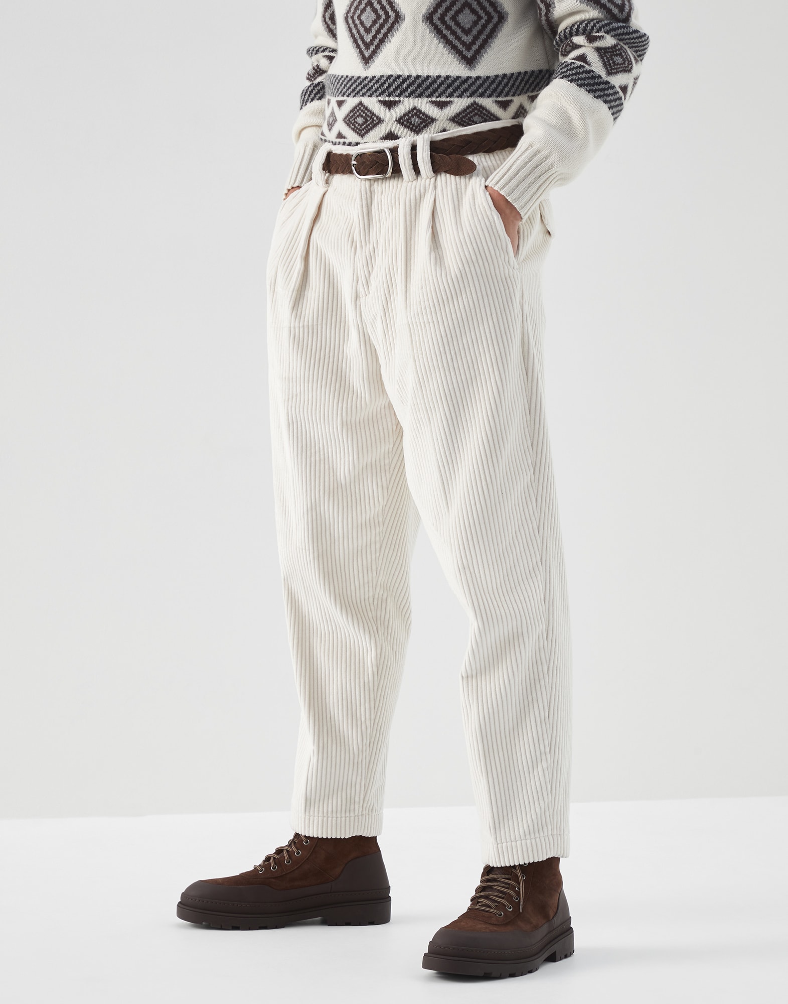 Pantalón de terciopelo de 500 líneas Blanco Hombre - Brunello Cucinelli