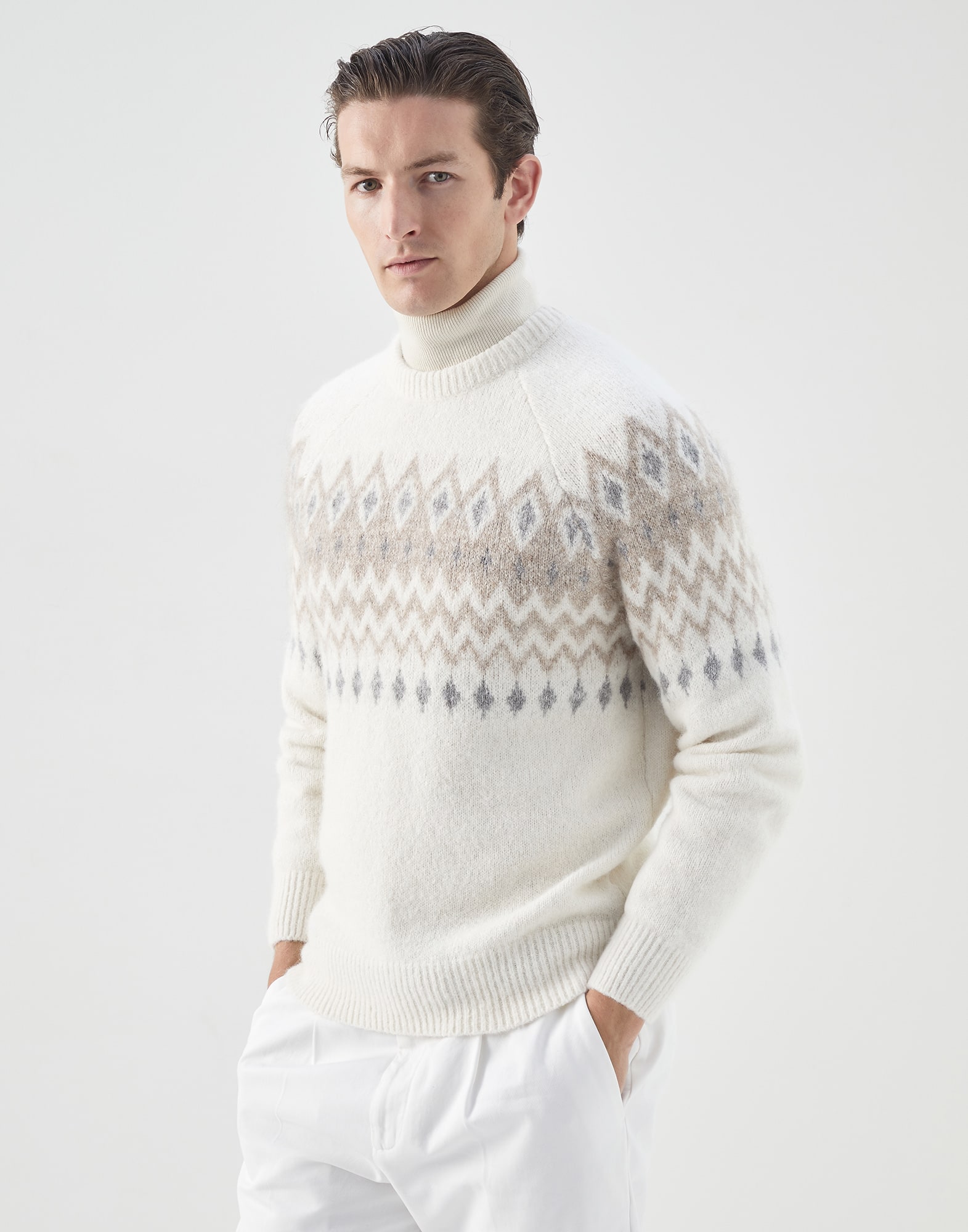 Jacquard sweater White Man - Brunello Cucinelli