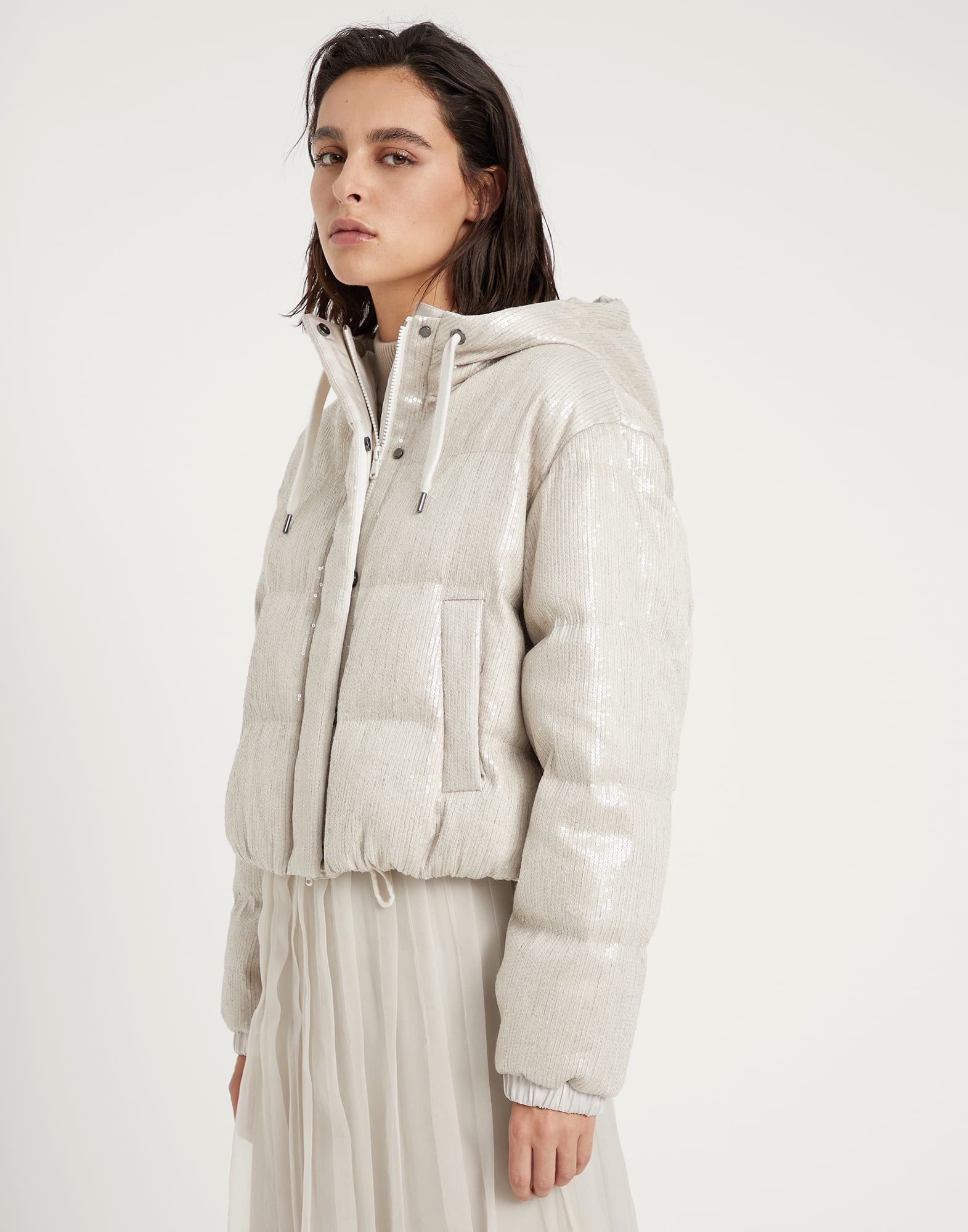 Down jacket with hood Light Grey Woman - Brunello Cucinelli