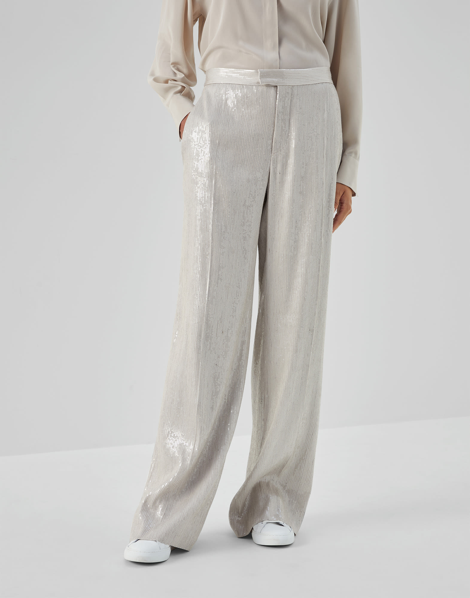 Satin trousers Light Grey Woman - Brunello Cucinelli