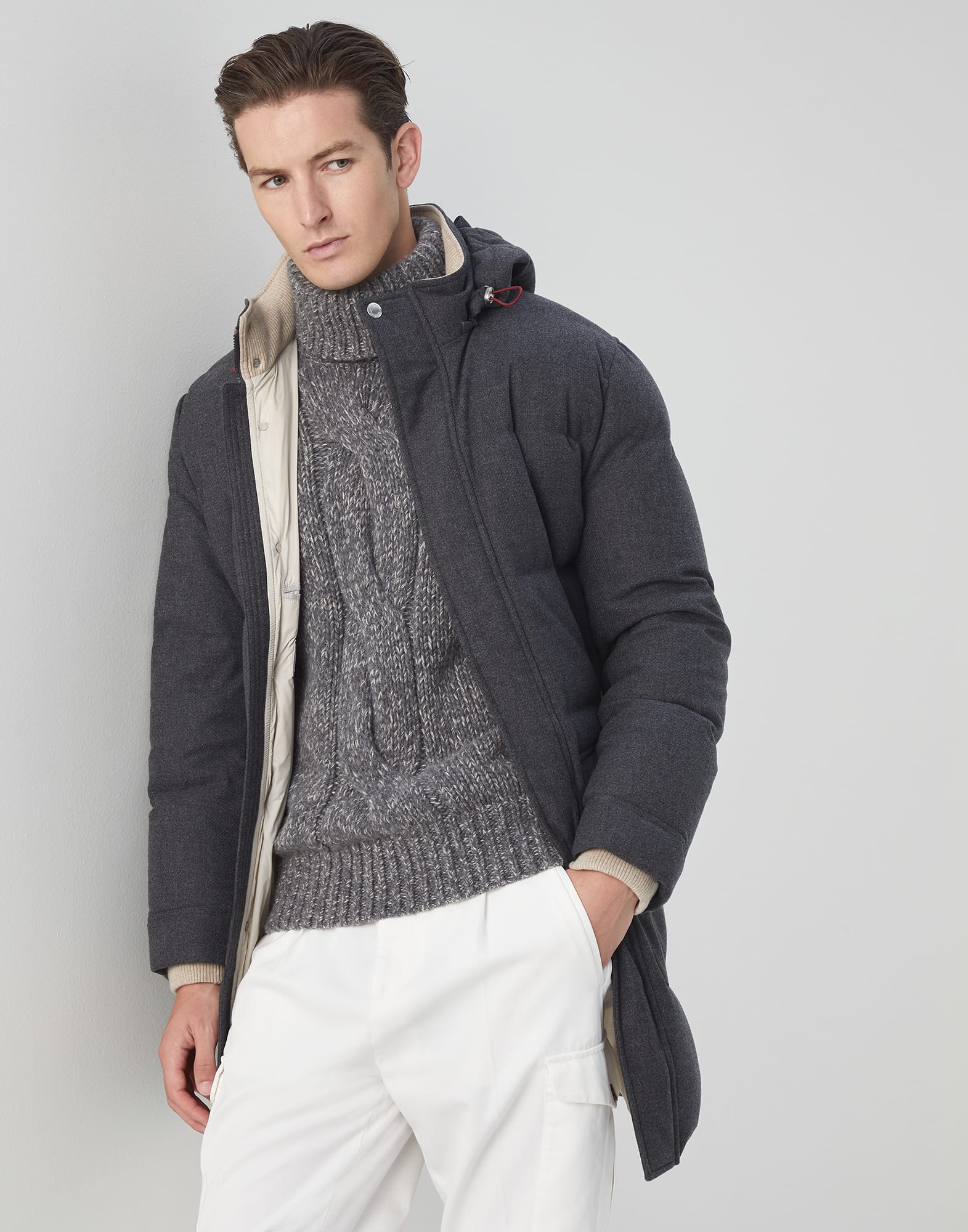 Down jacket with detachable hood (232MM4851827) for Man | Brunello ...