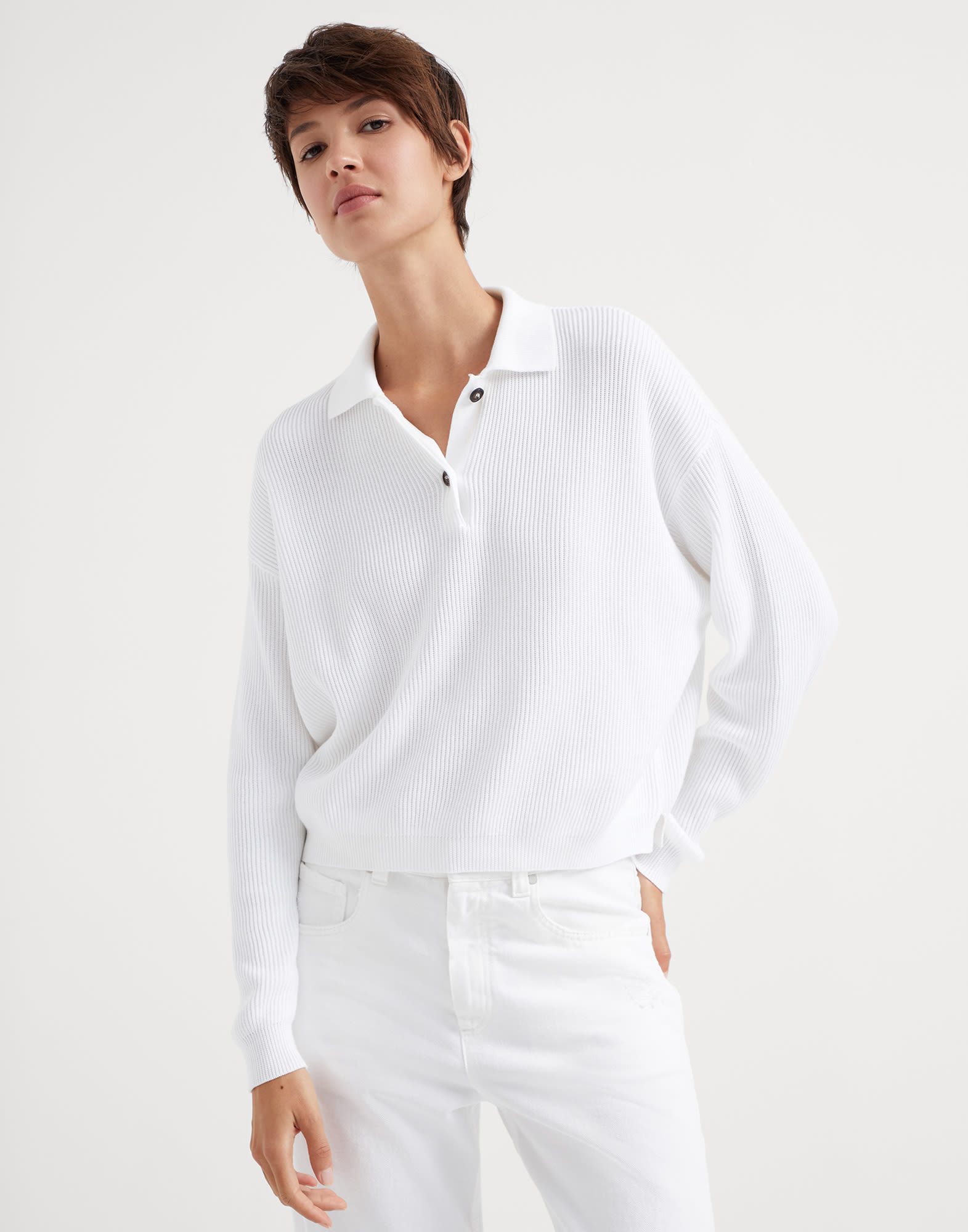 Pullover im Poloshirt-Stil Weiß Damen - Brunello Cucinelli