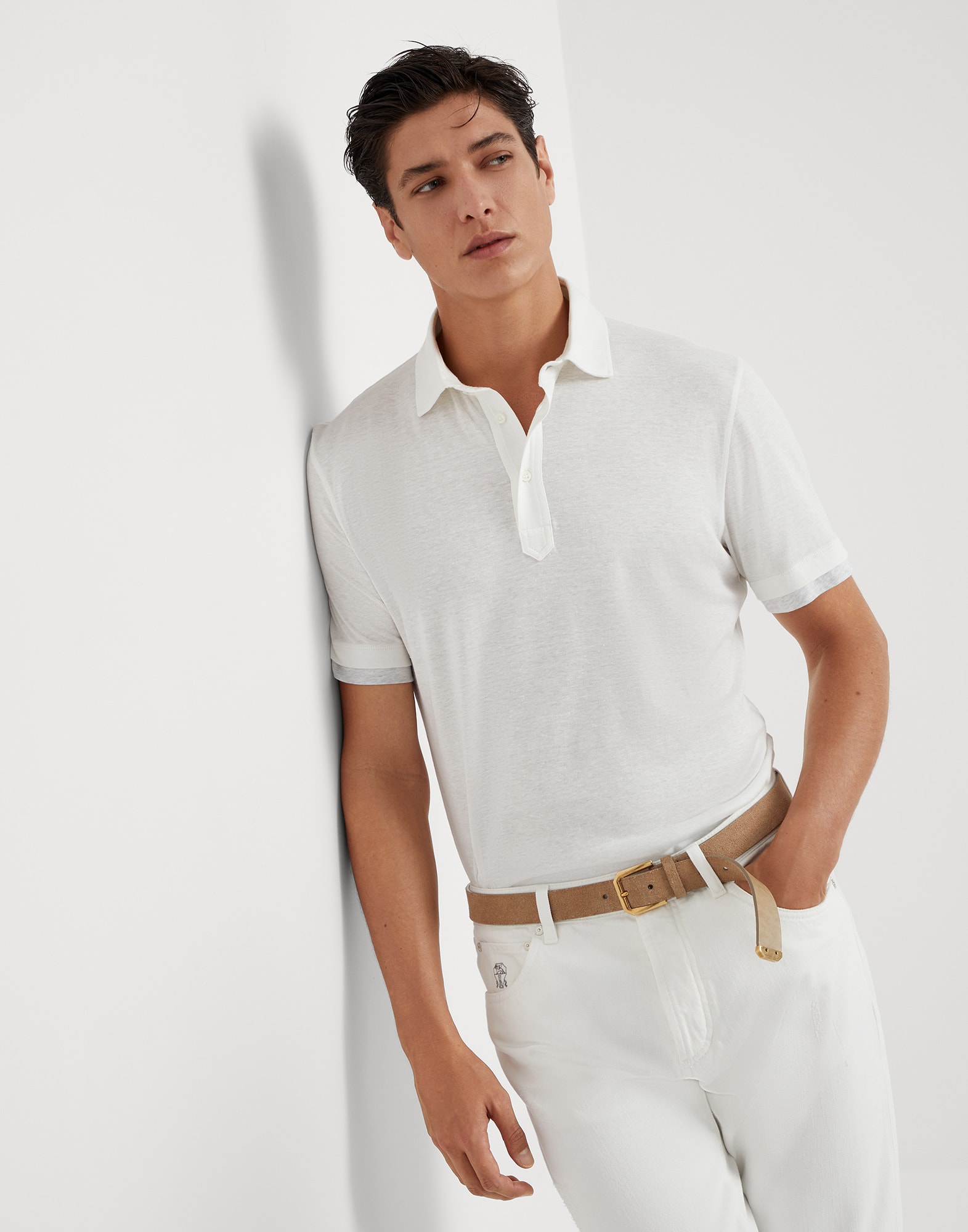 Polo with Faux-Layering Off-White Man - Brunello Cucinelli