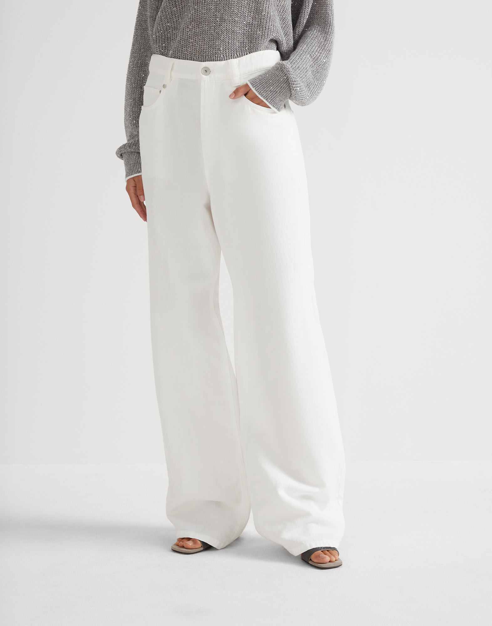 Pantalón de algodón y lino Blanco Mujer - Brunello Cucinelli