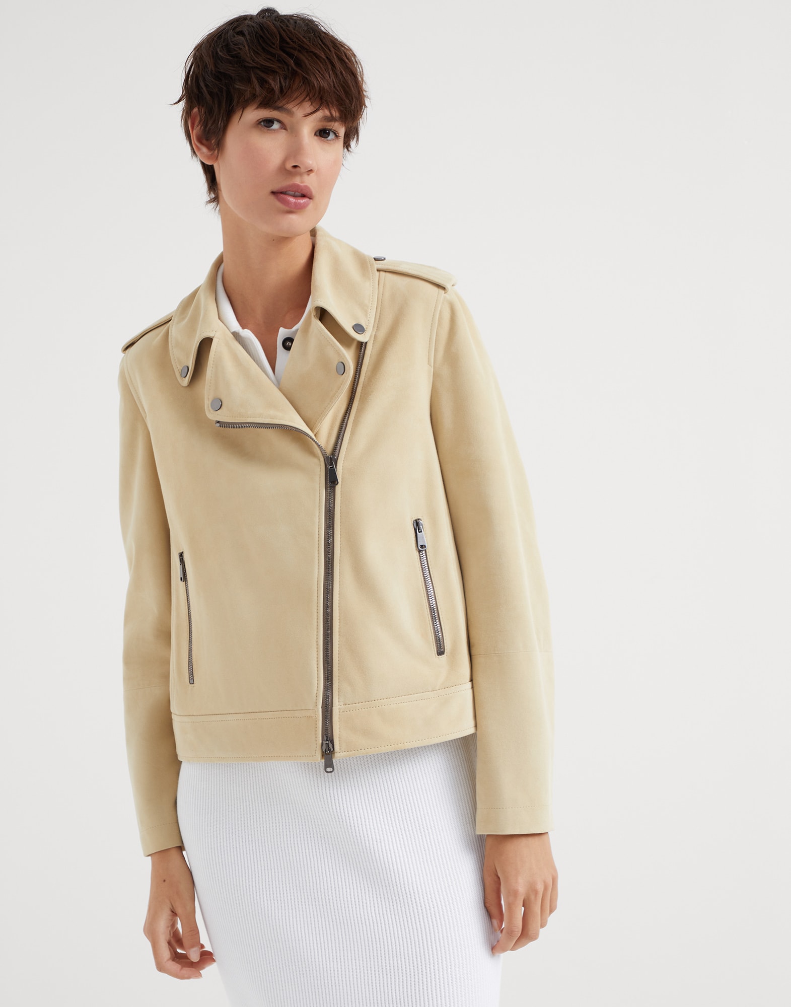 Beige suede biker clearance jacket