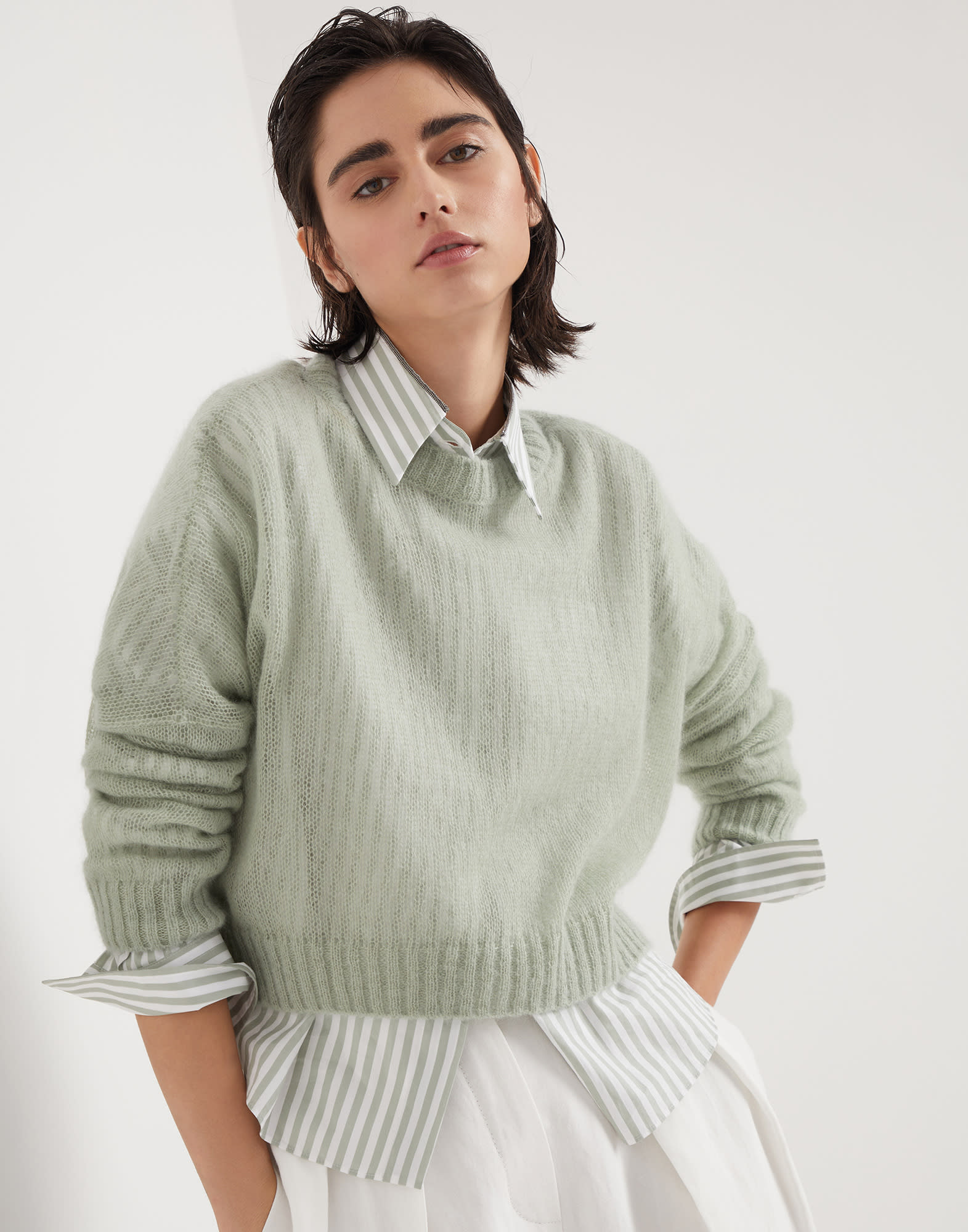 Mohair and wool sweater Mint Green Woman - Brunello Cucinelli