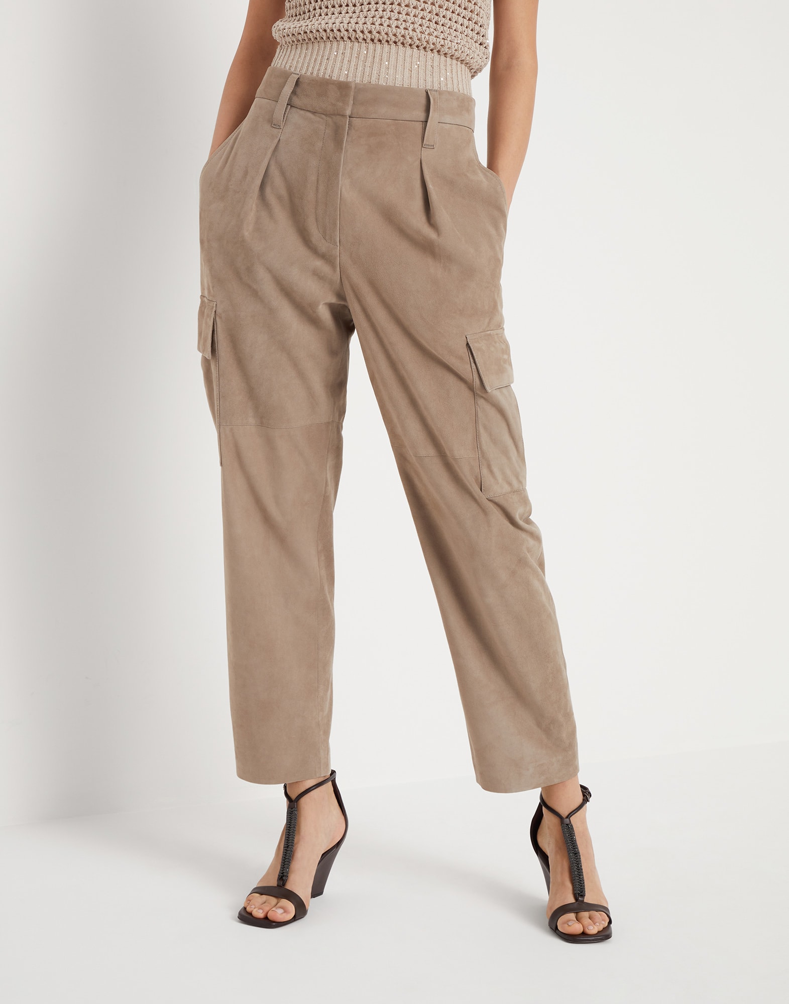 Suede trousers Taupe Woman - Brunello Cucinelli