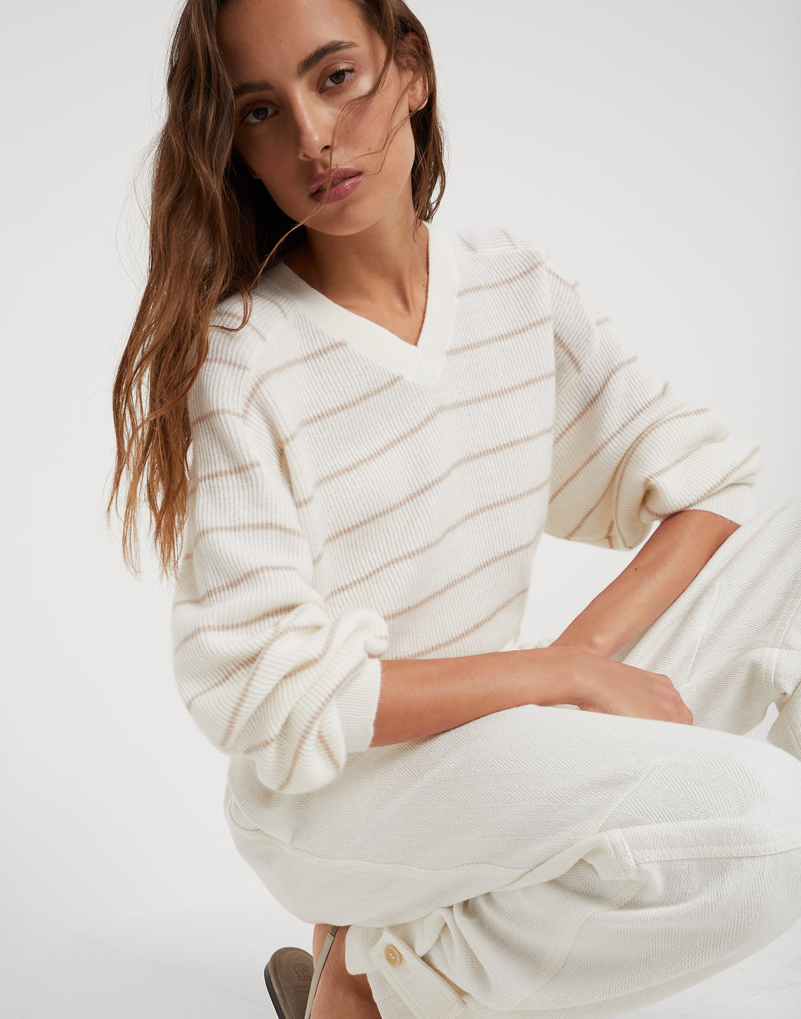 Pullover aus Alpaka und Baumwolle Off-White Damen - Brunello Cucinelli