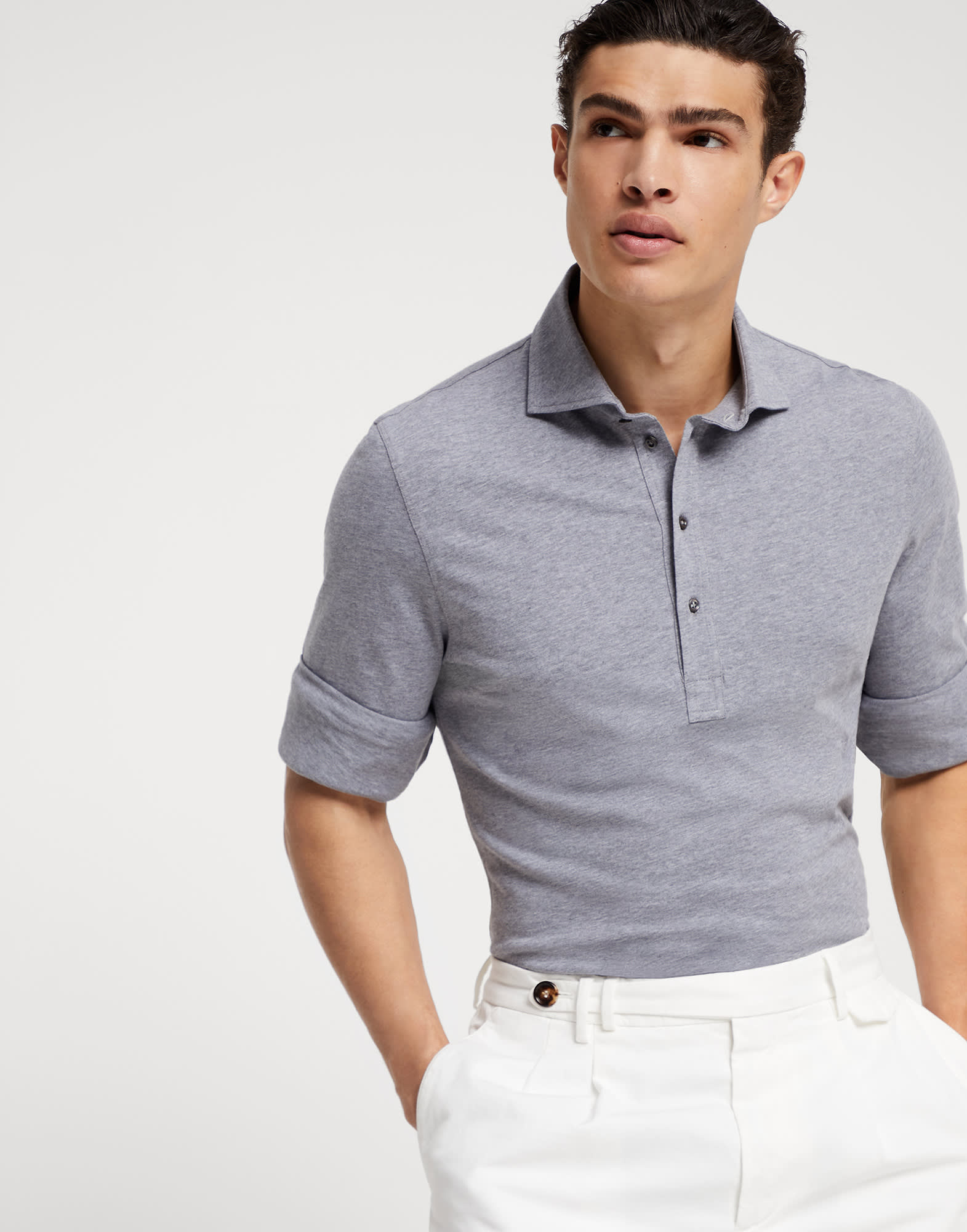 6,552円ブルネロクチネリ　ホワイト　シンプル　ポロシャツ　半袖　ゴルフ　Tシャツ