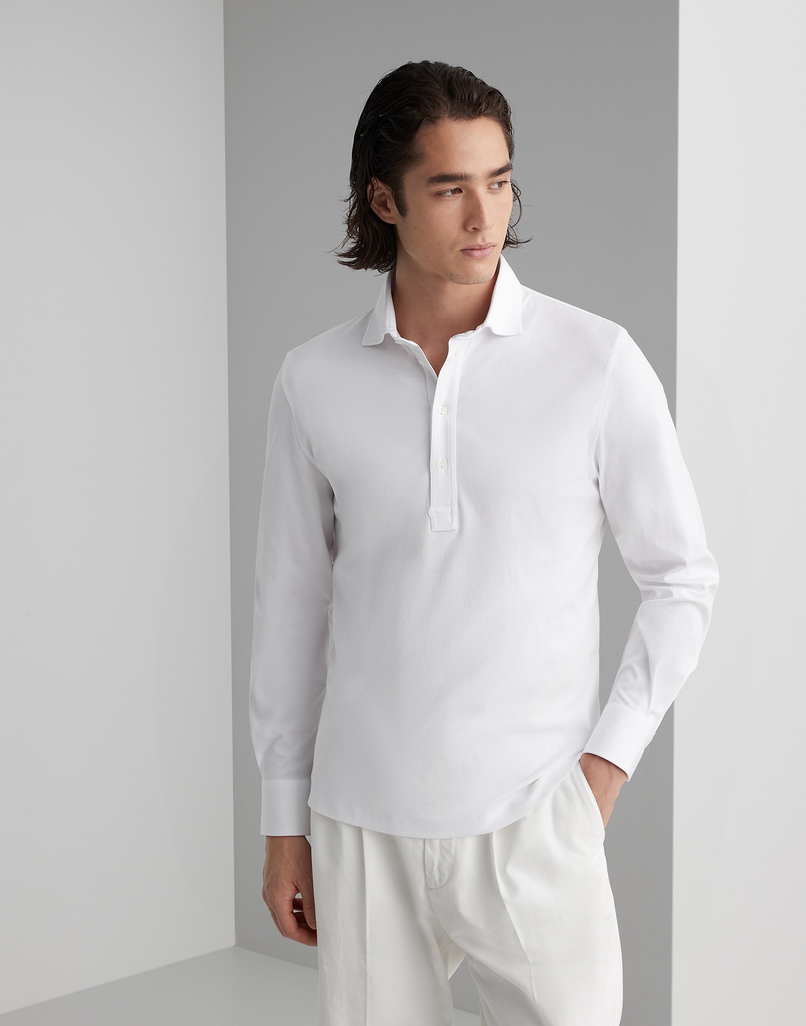 White long sleeve polo online dress shirt