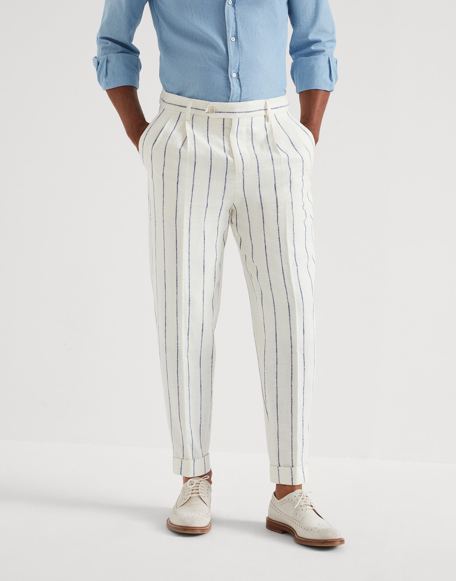 Pantalon à fines rayures Blanc Homme - Brunello Cucinelli
