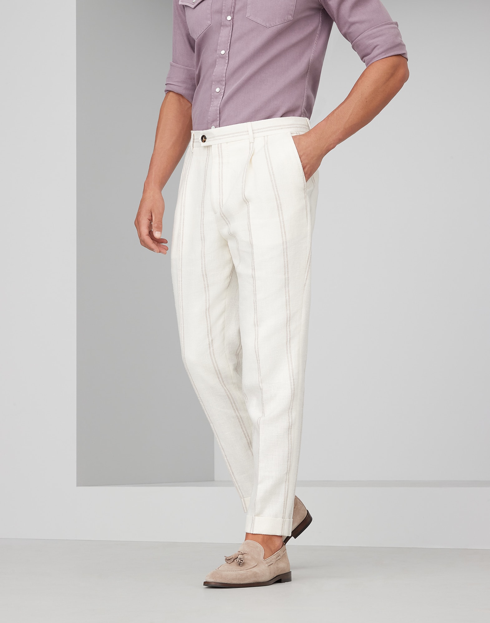 Pantalone leisure fit con pince Bianco Uomo - Brunello Cucinelli