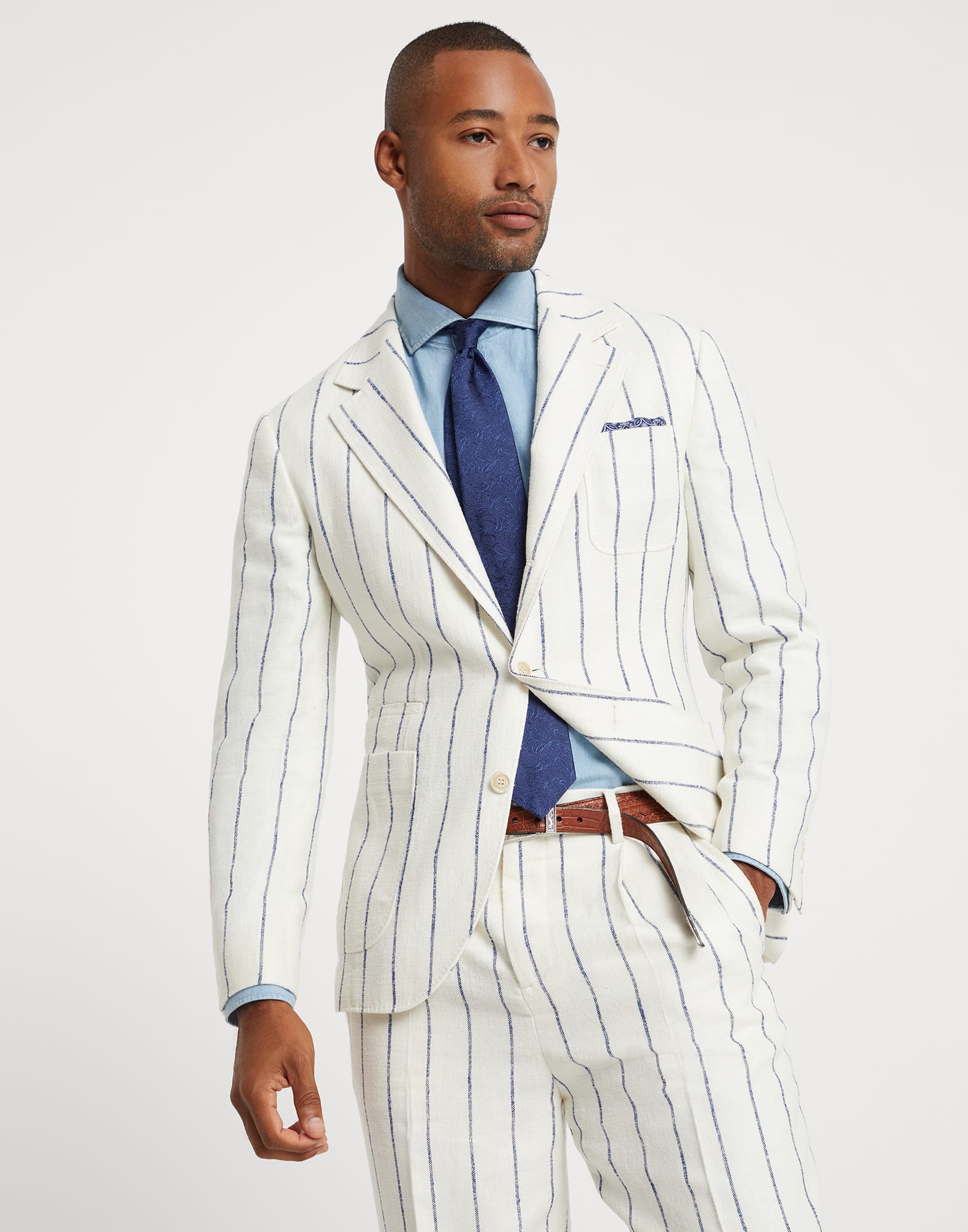 Chalk stripe deconstructed blazer