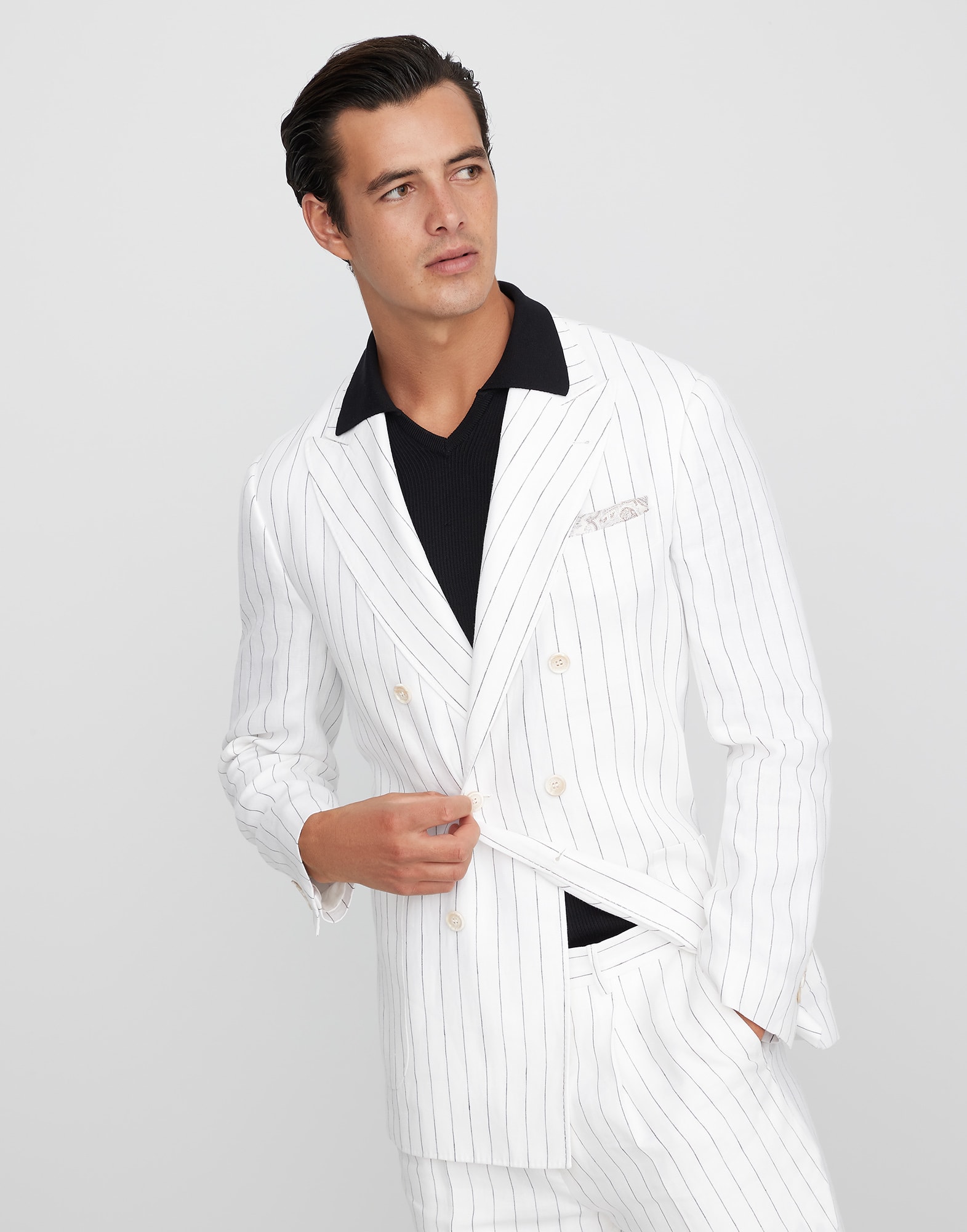 Бесподкладочный пиджак в меловую полоску Белый Мужчина - Brunello Cucinelli