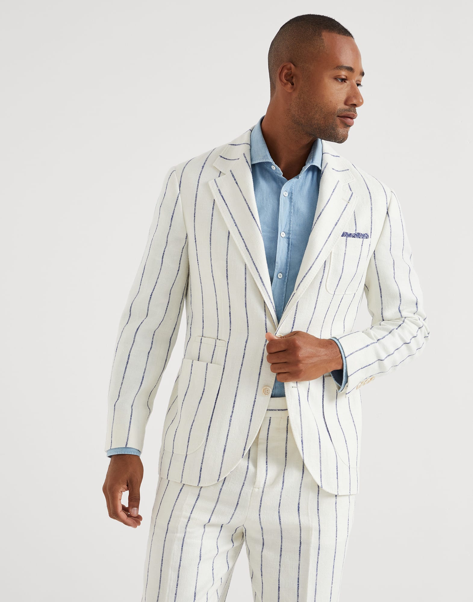 Chalk stripe deconstructed blazer