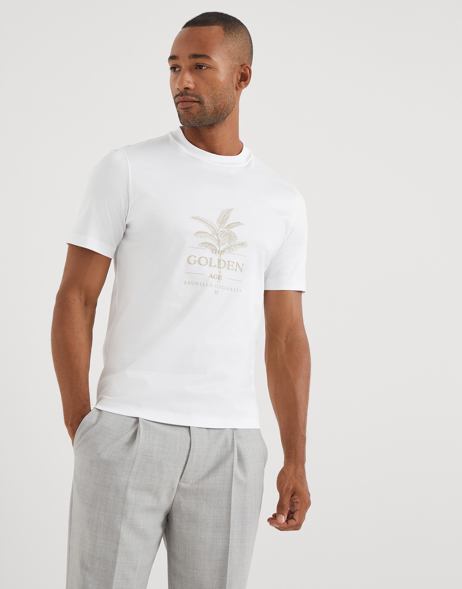 T-shirt with print White Man - Brunello Cucinelli