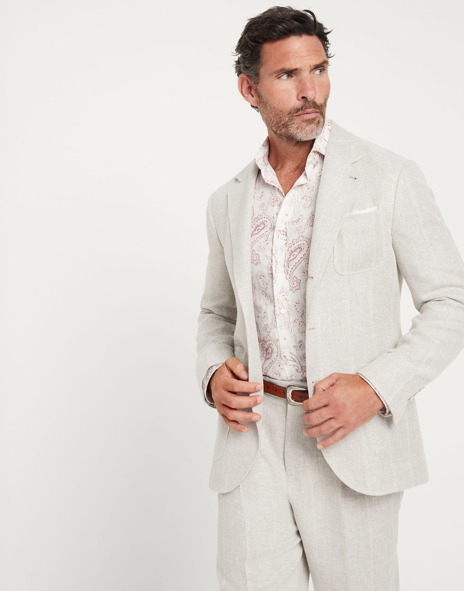 Бесподкладочный пиджак в меловую полоску Серовато-Белый Мужчина - Brunello Cucinelli