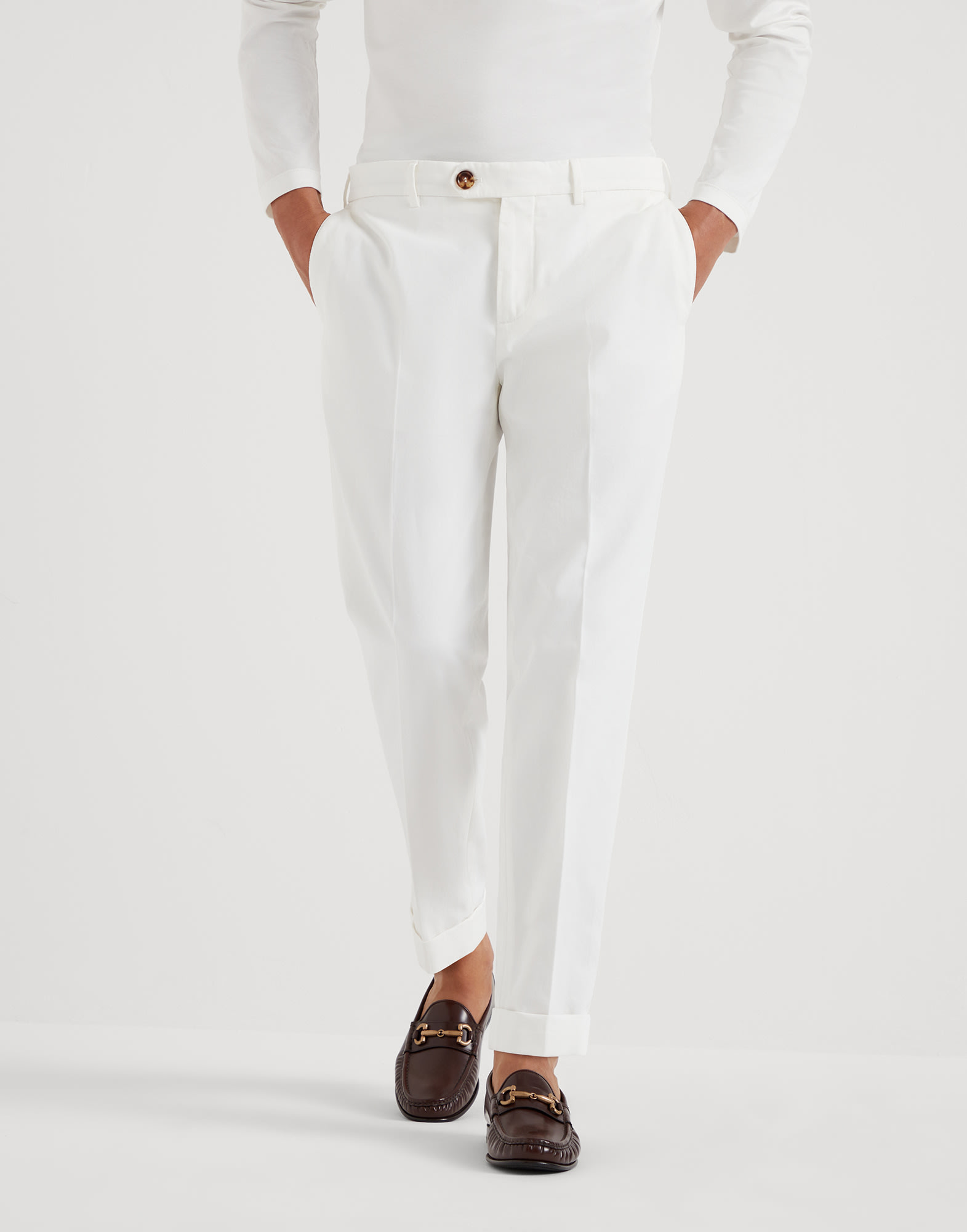 Pantalón de gabardina posteñido Blanco Hombre - Brunello Cucinelli