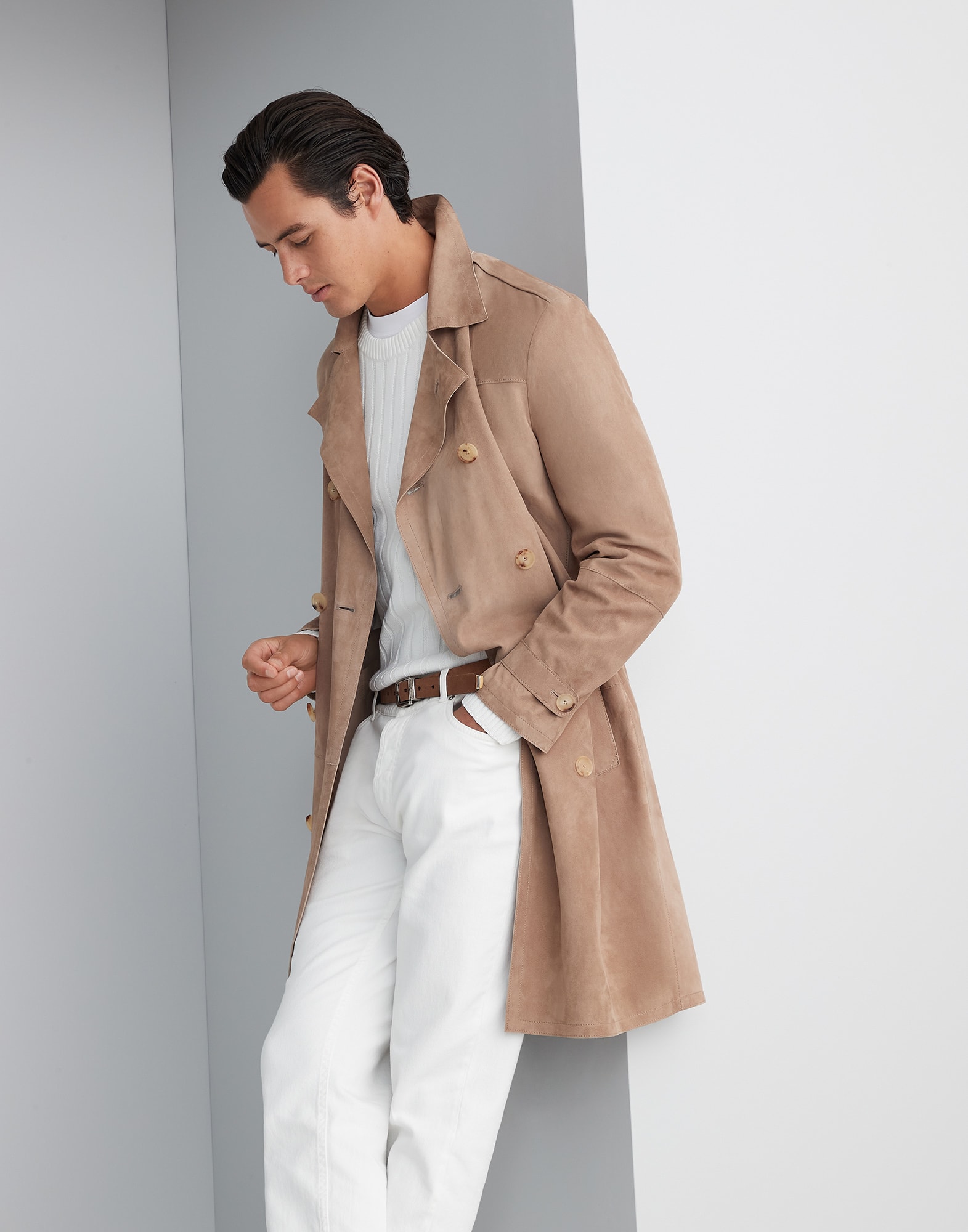 Men's suede 2025 trench coat