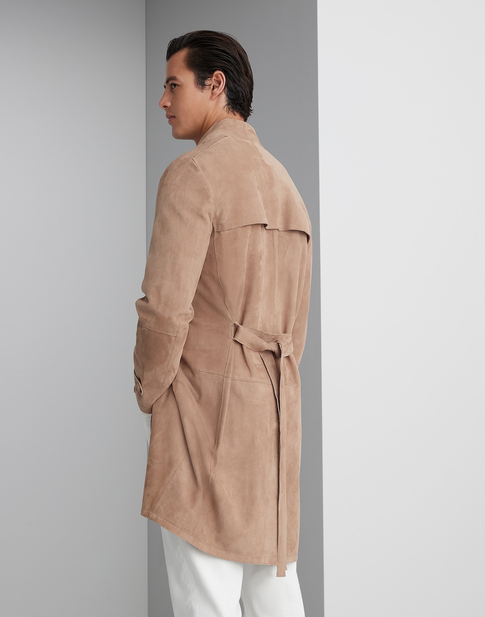 Men's suede best sale trench coat
