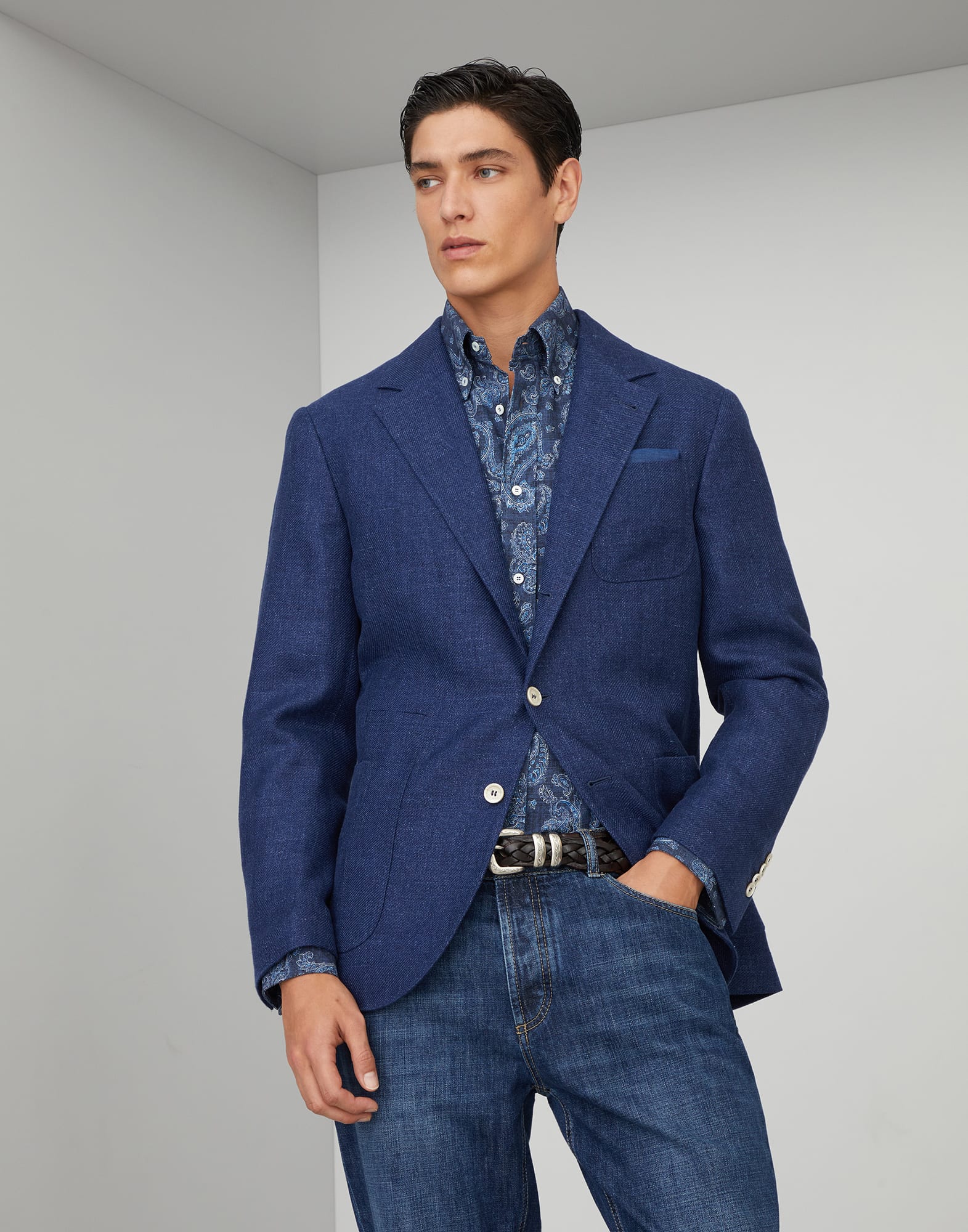 Diagonal twill unconstructed blazer 241MW4827BND for Man