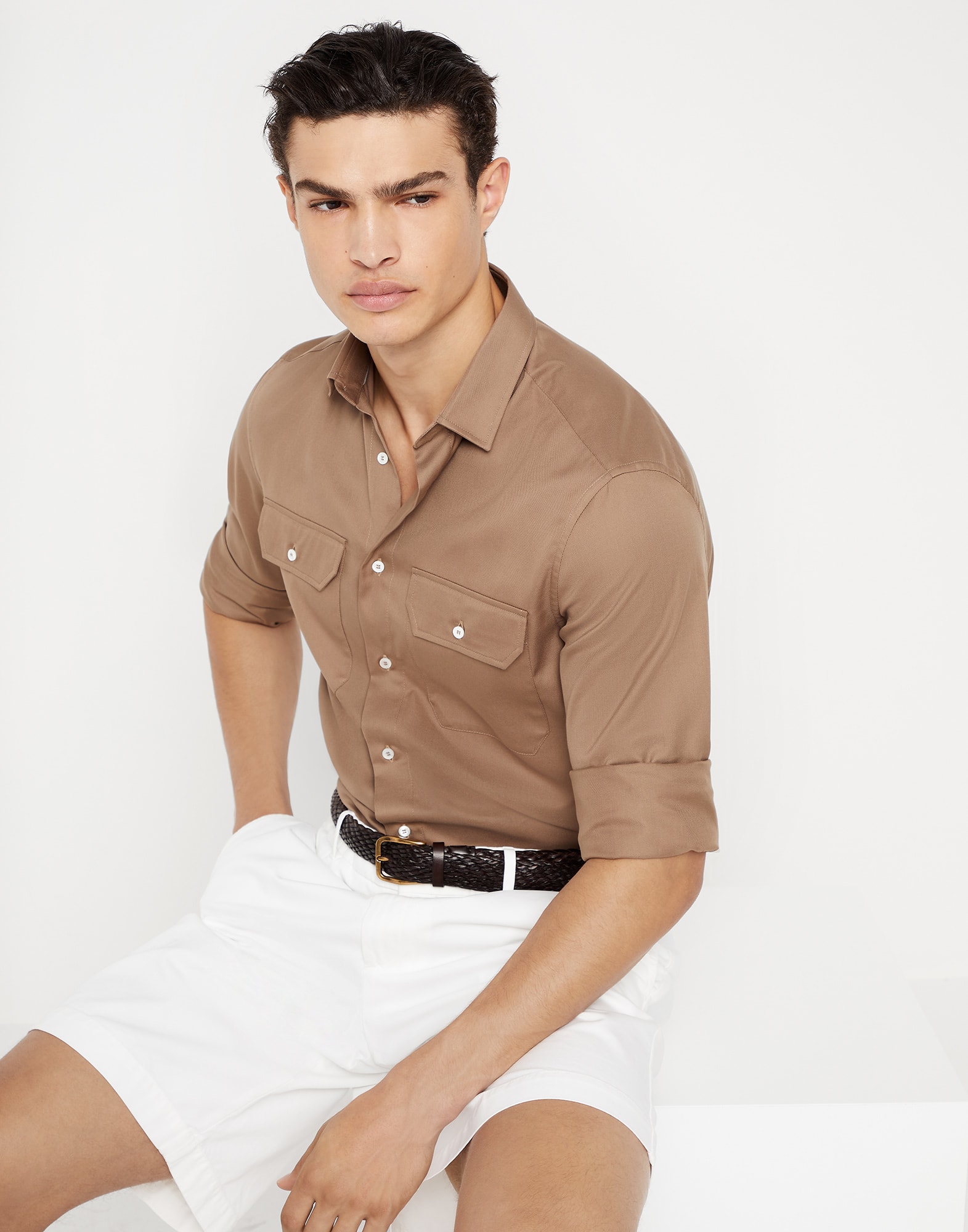 Shirt with chest pockets Brown Man - Brunello Cucinelli