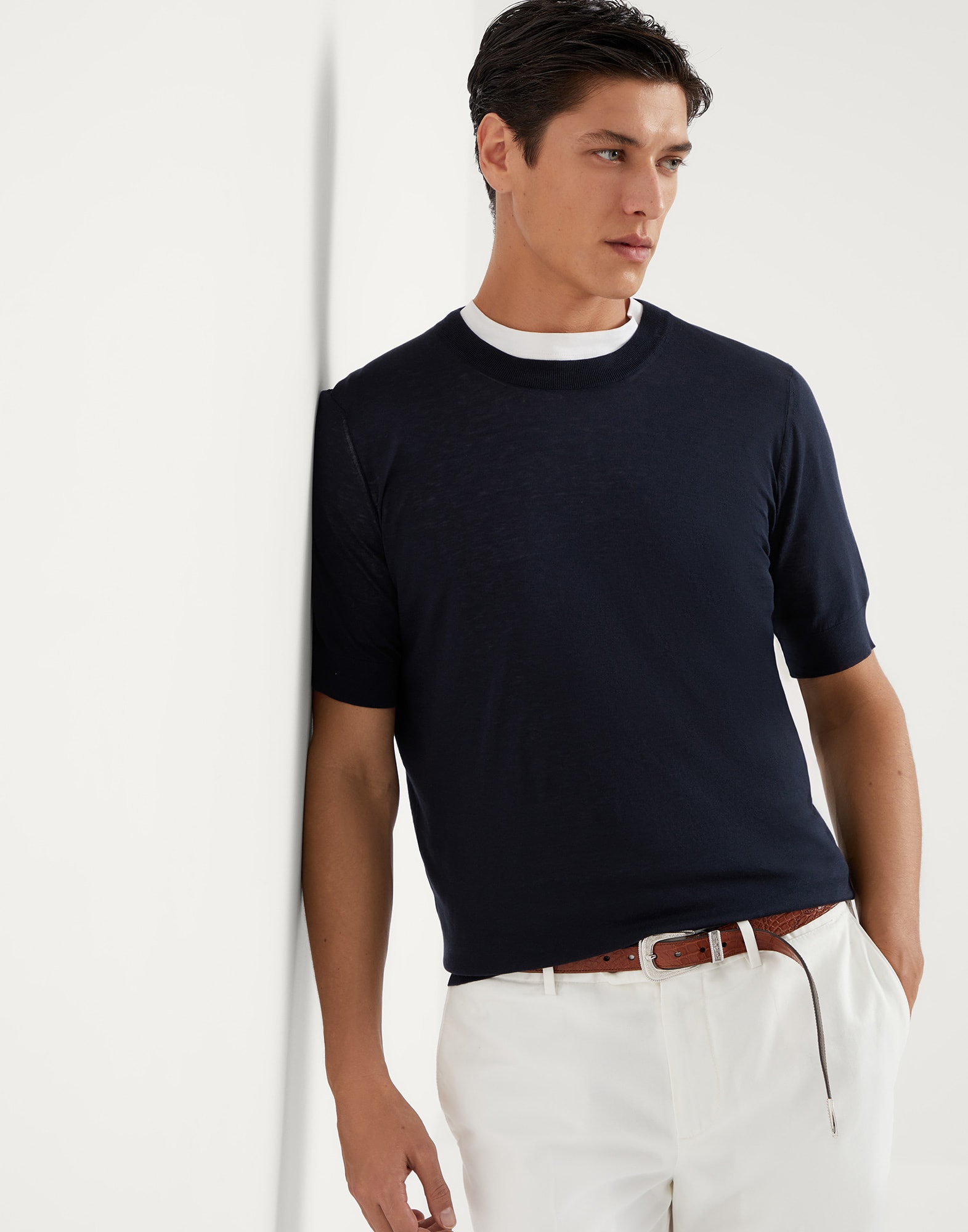 Knit T-shirt Navy Blue Man - Brunello Cucinelli