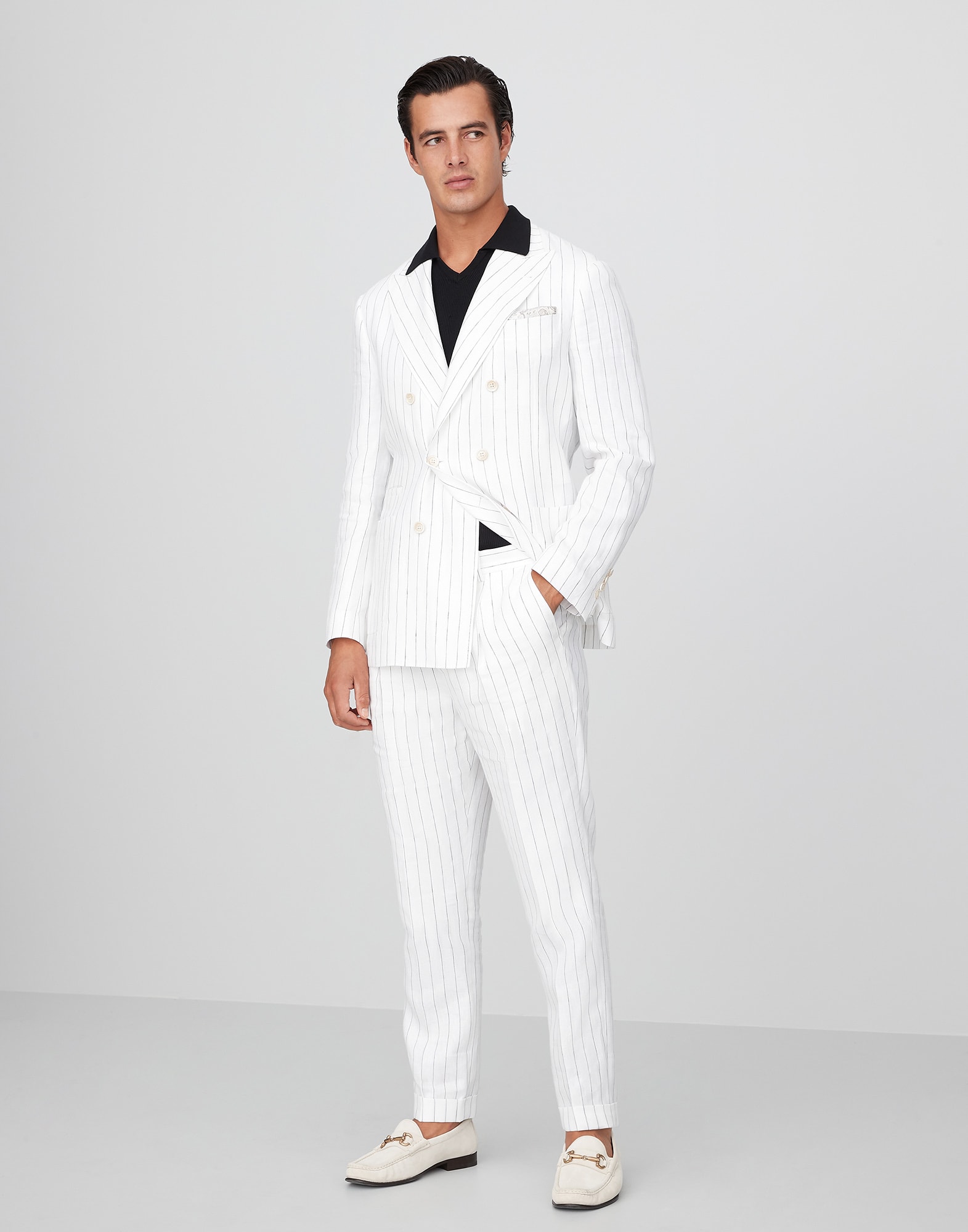 双排扣外套的西装套装 白色 男款 - Brunello Cucinelli