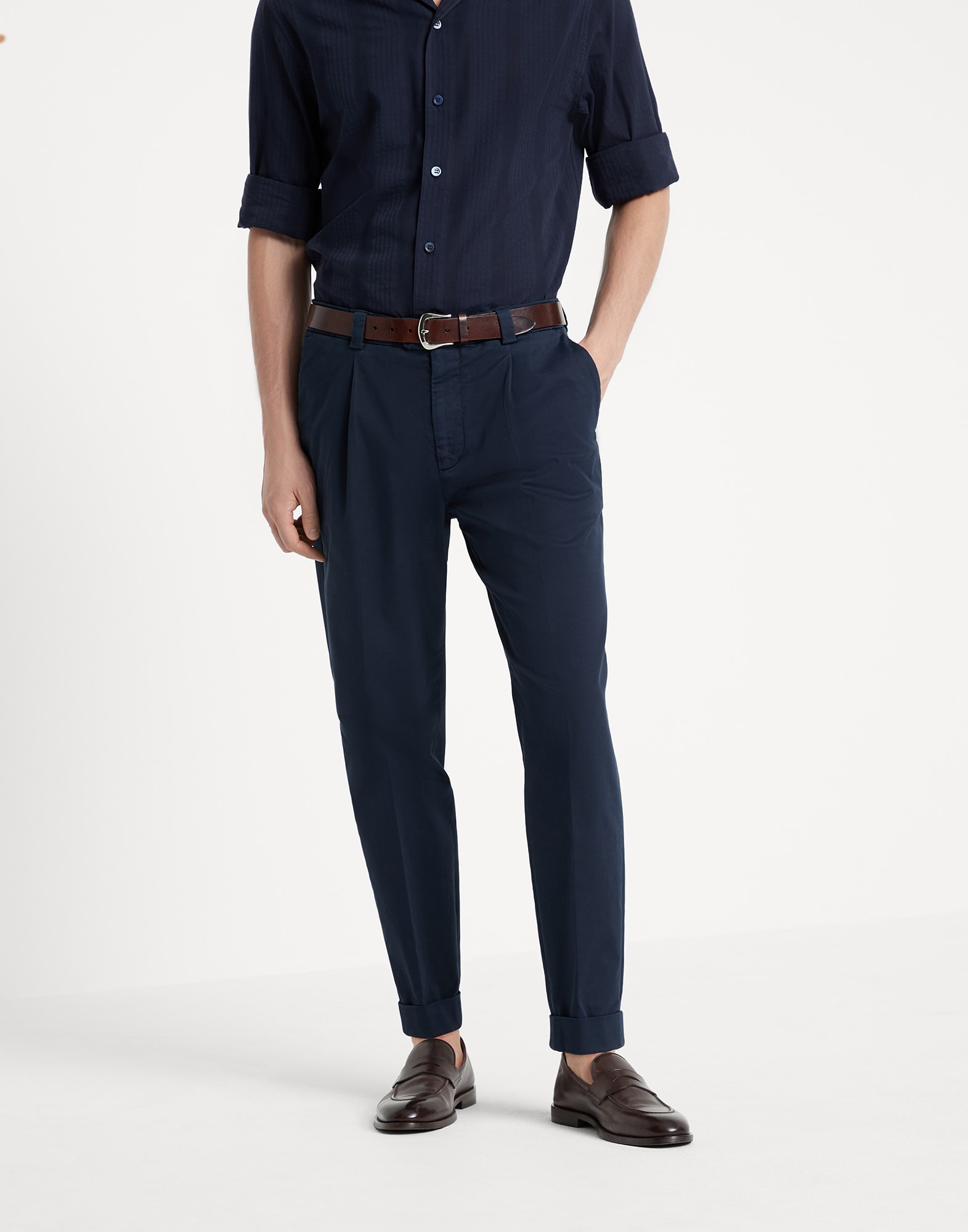 Comfort gabardine trousers Navy Blue Man -
                        Brunello Cucinelli
                    