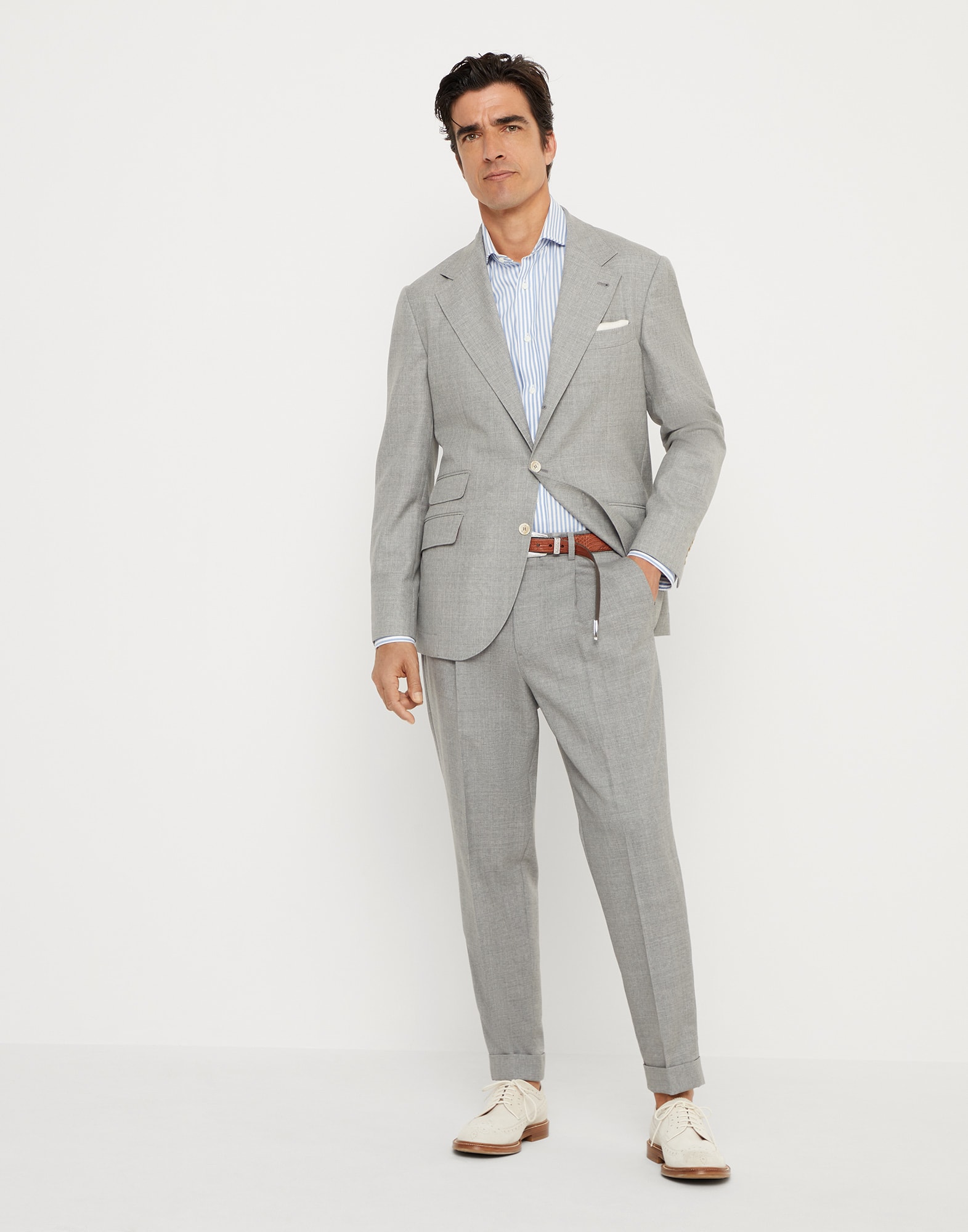 Virgin wool suit Pearl Grey Man - Brunello Cucinelli