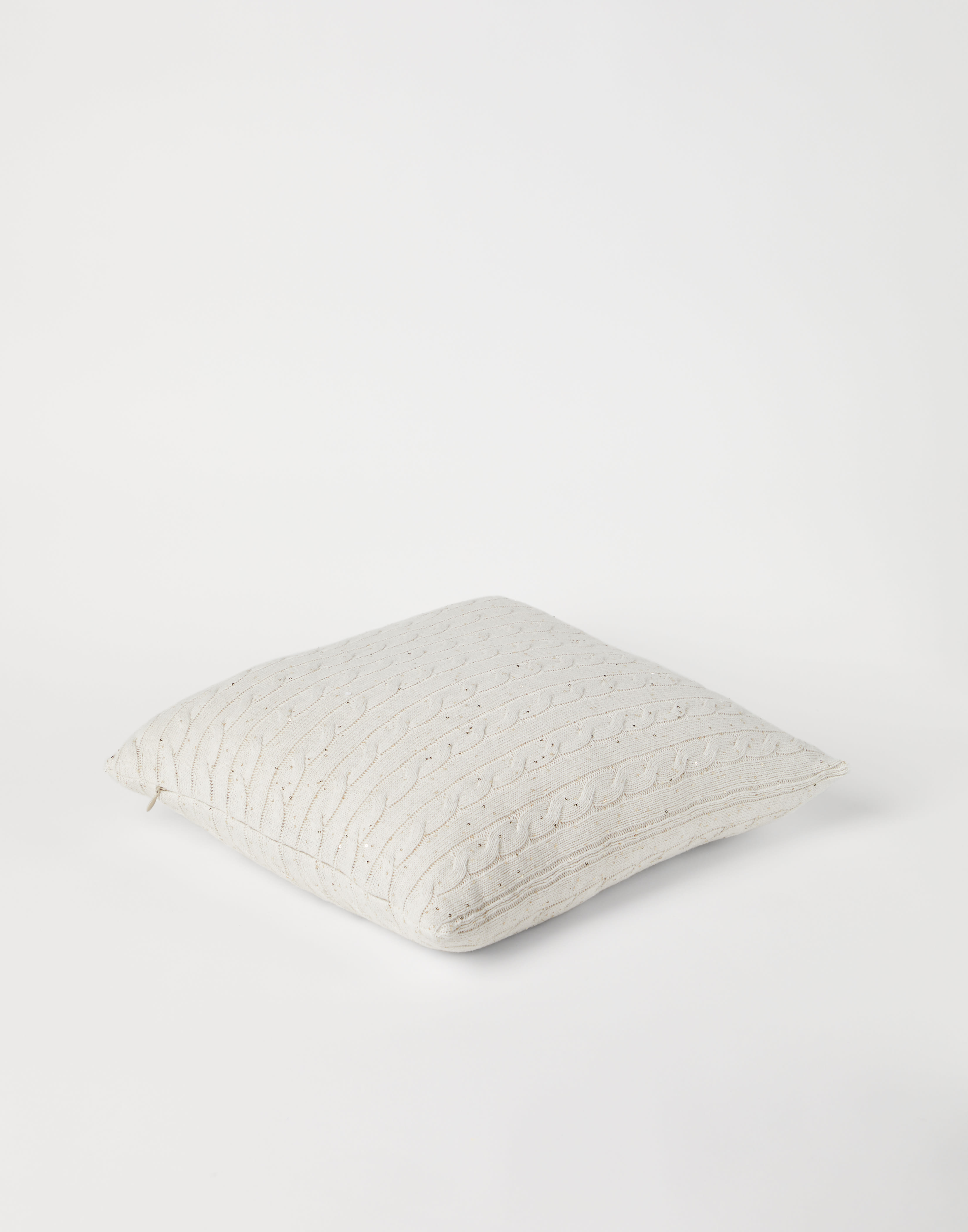 Dazzling cables knit cushion Oat Lifestyle - Brunello Cucinelli