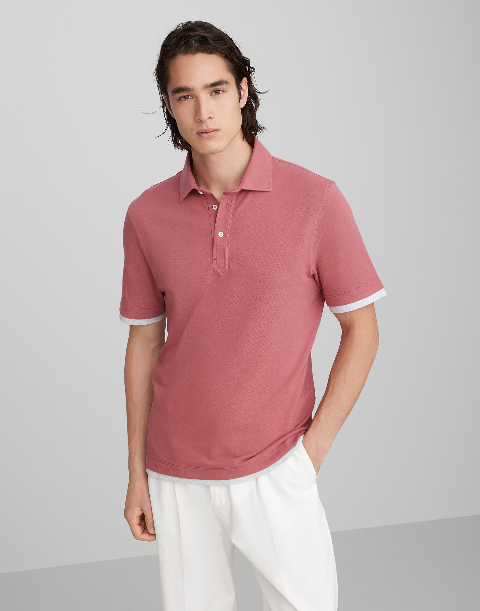 Polo with Faux-Layering Ruby Man -
                        Brunello Cucinelli
                    