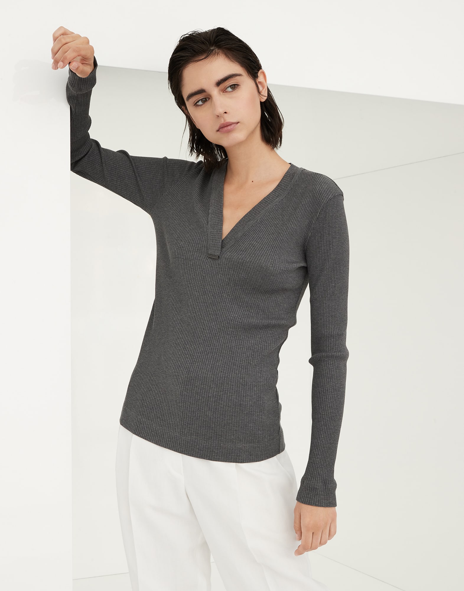 Ribbed jersey T-shirt (241MH990BF202) for Woman | Brunello Cucinelli