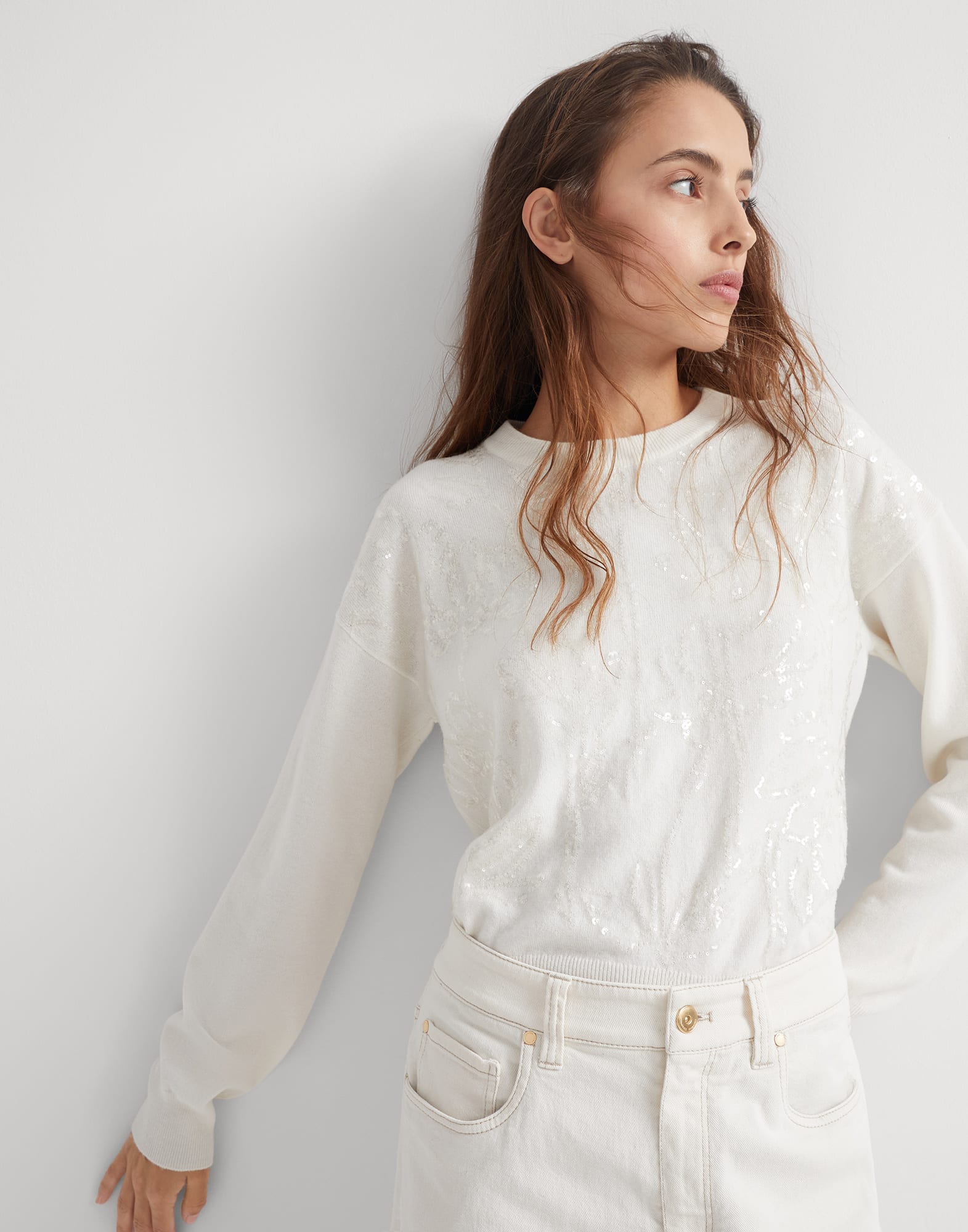 Sweater with Dazzling Embroidery Panama Woman - Brunello Cucinelli