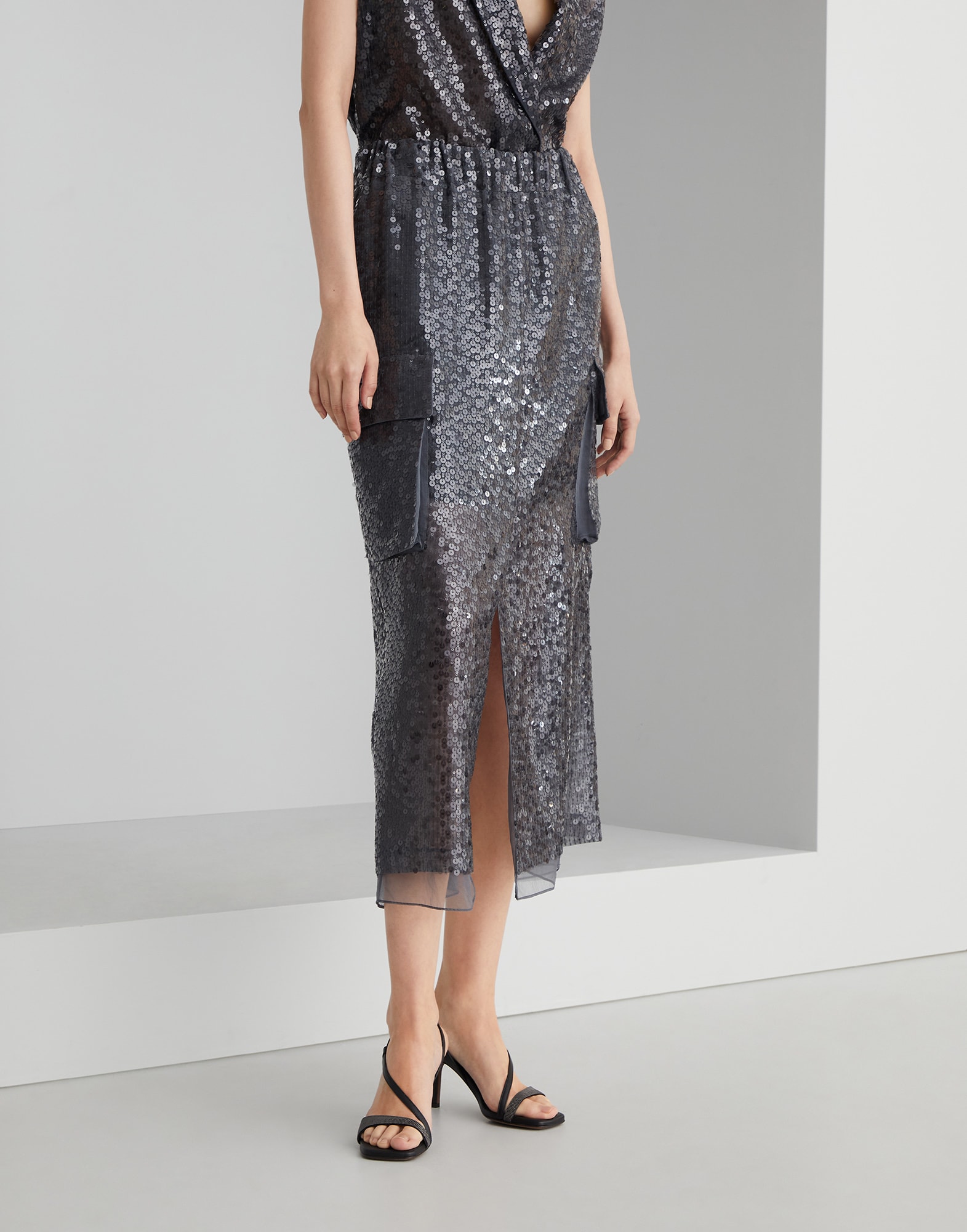 Dazzling Embroidery skirt Lignite Grey Woman - Brunello Cucinelli