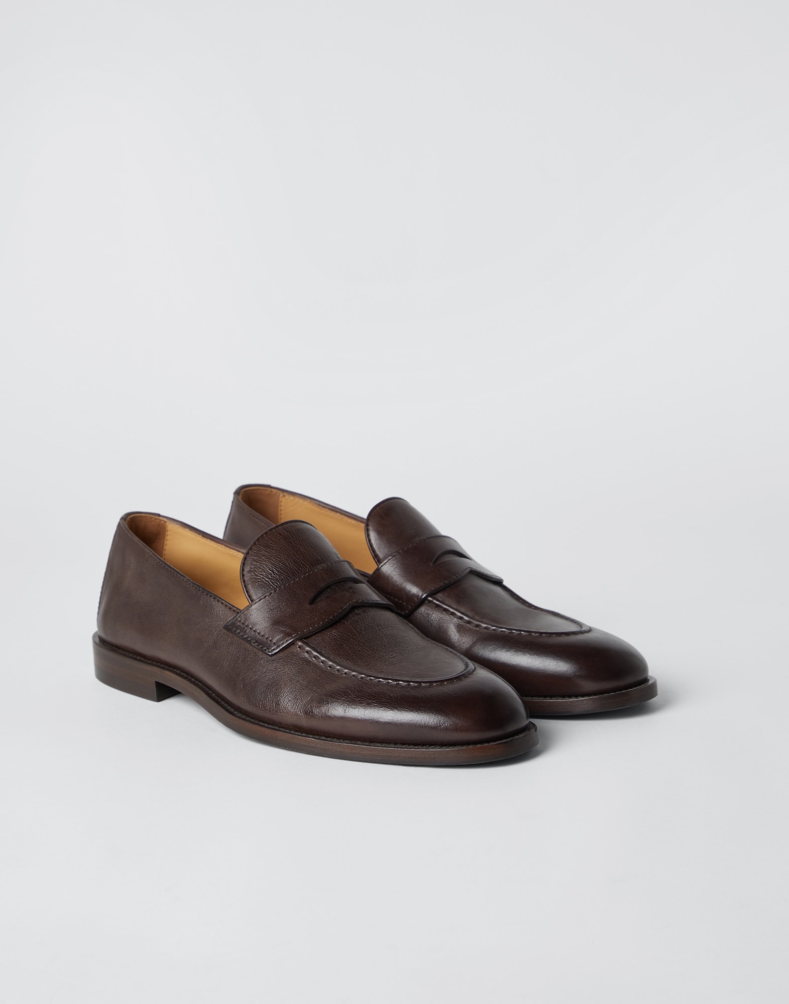 Calfskin penny loafers Dark Mahogany Man - Brunello Cucinelli
