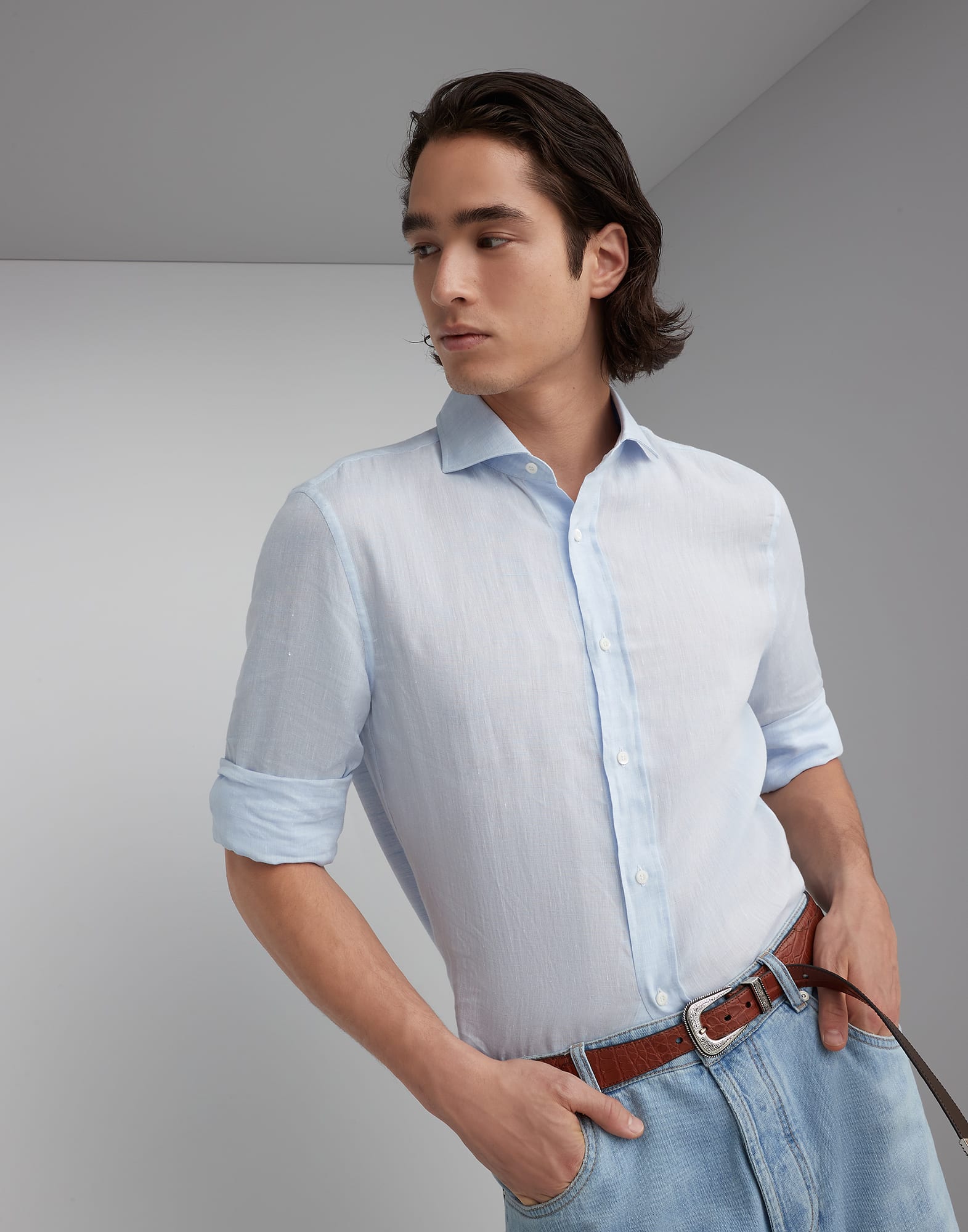 Brunello Cucinelli long-sleeve linen shirt - Blue