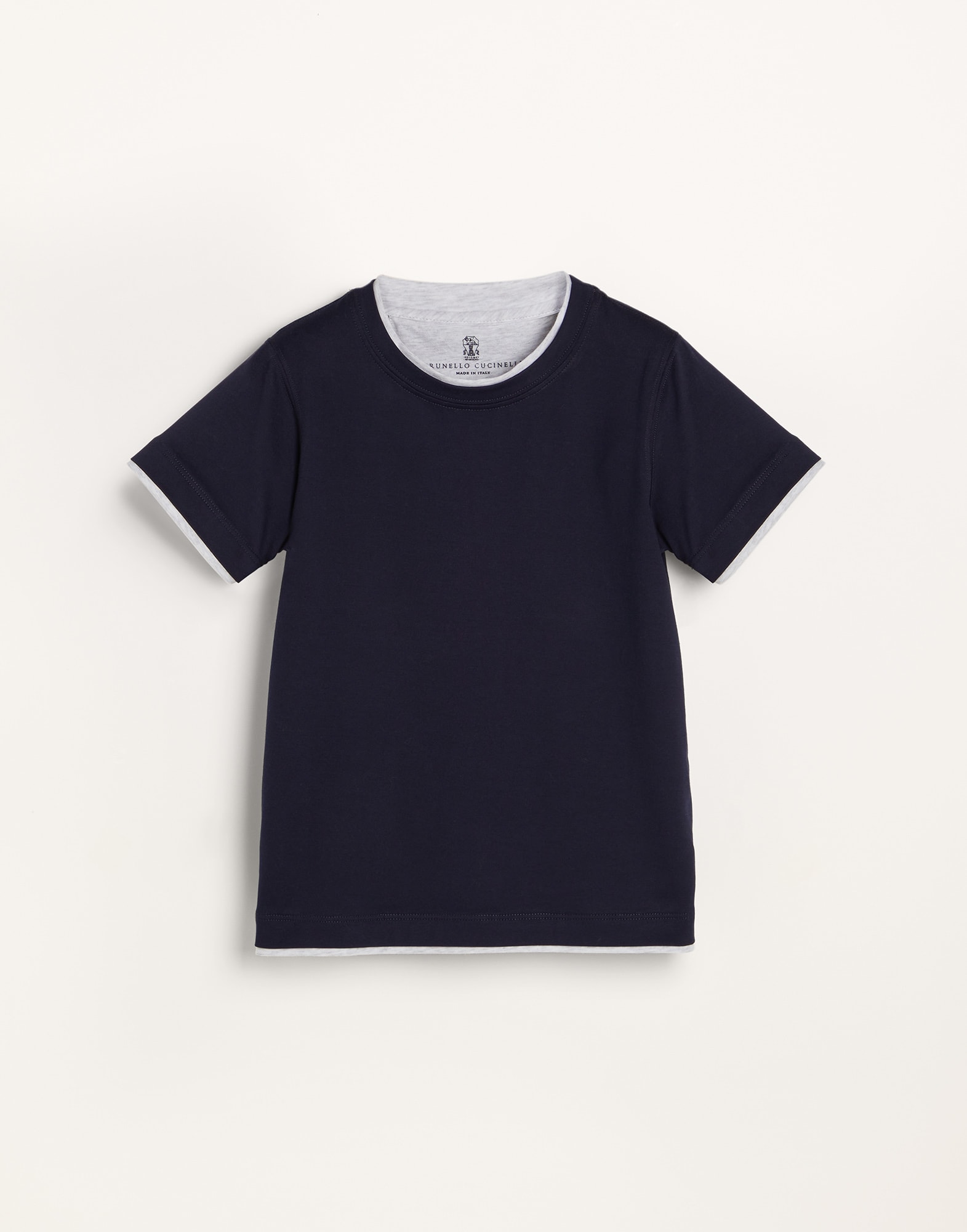 T-shirt con Faux Layering Blu Navy Bambino - Brunello Cucinelli