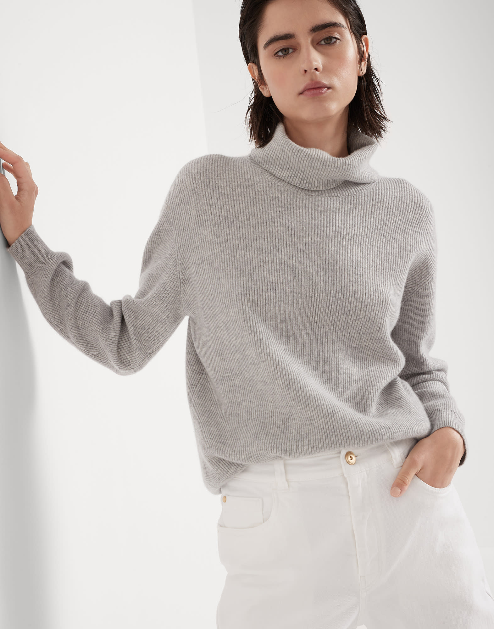 Sz M L Lulu Bravo V-Neck Collared Cashmere Sweater Black EUC