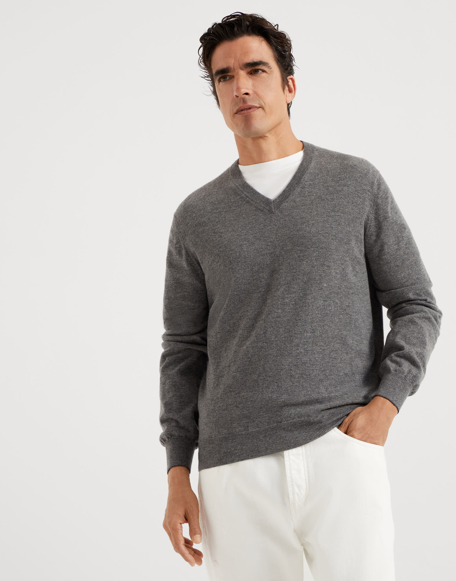 Cashmere Lithe yarn sweater Dark Grey Man - Brunello Cucinelli